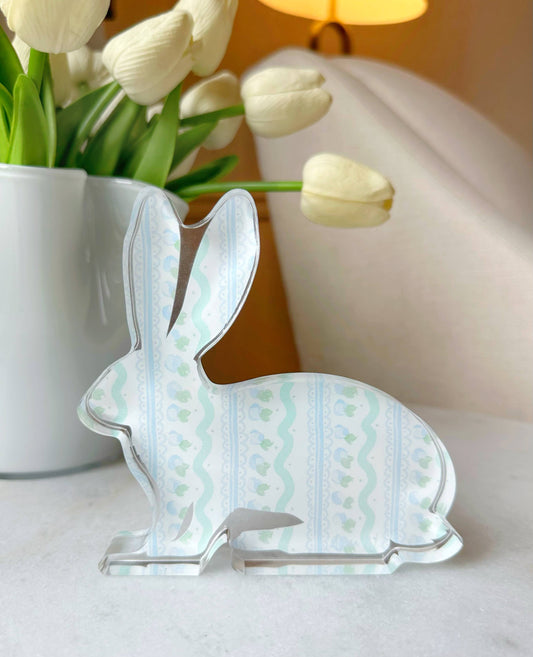 Easter Acrylic Bunny Block : Blue Spring Pattern Bunny