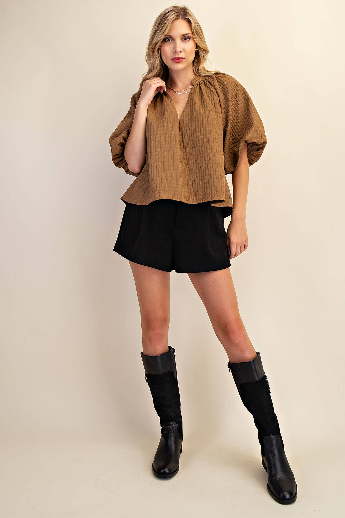 Puff-Sleeve Top: Mocha
