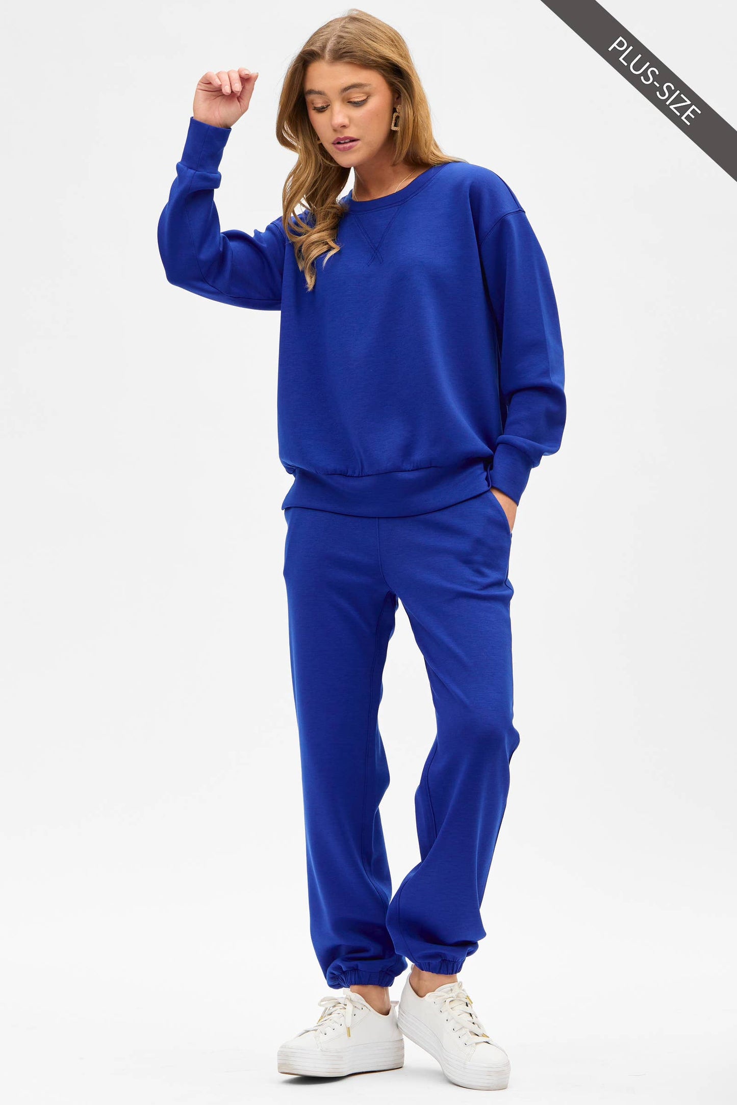 PLUS SIZE Crew Neck Pullover + Jogger Set TRVSET-MALIBUP: LILAC / 2X