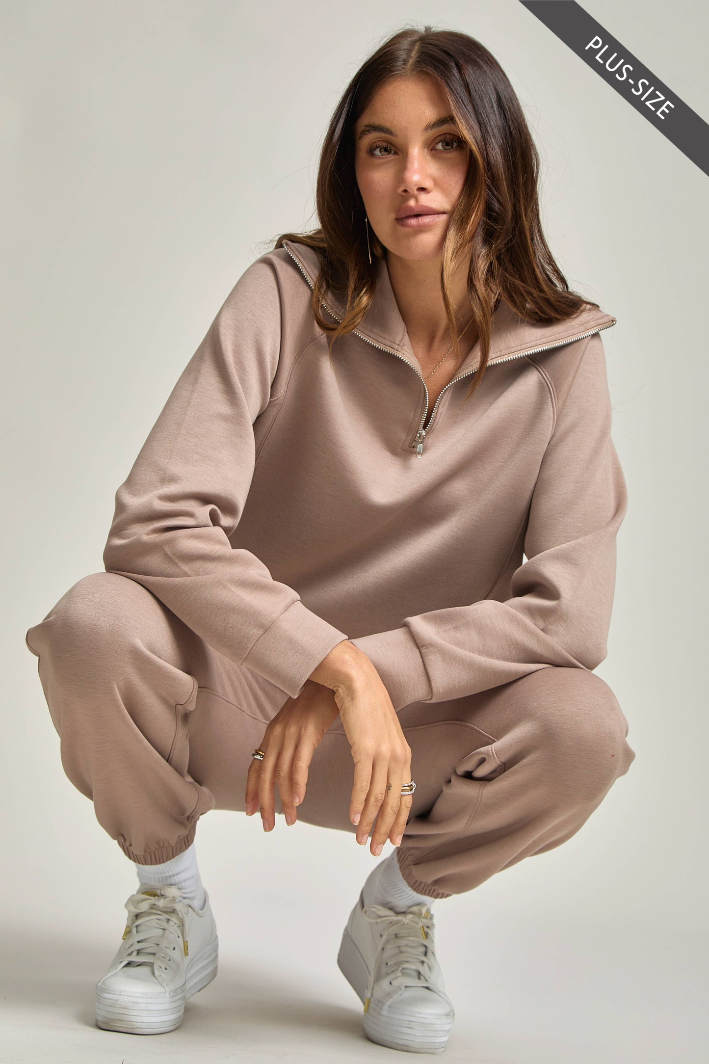 PLUS SIZE Quarter Zip Pullover + Jogger Modal Travel Set: Blush Pink / 1X