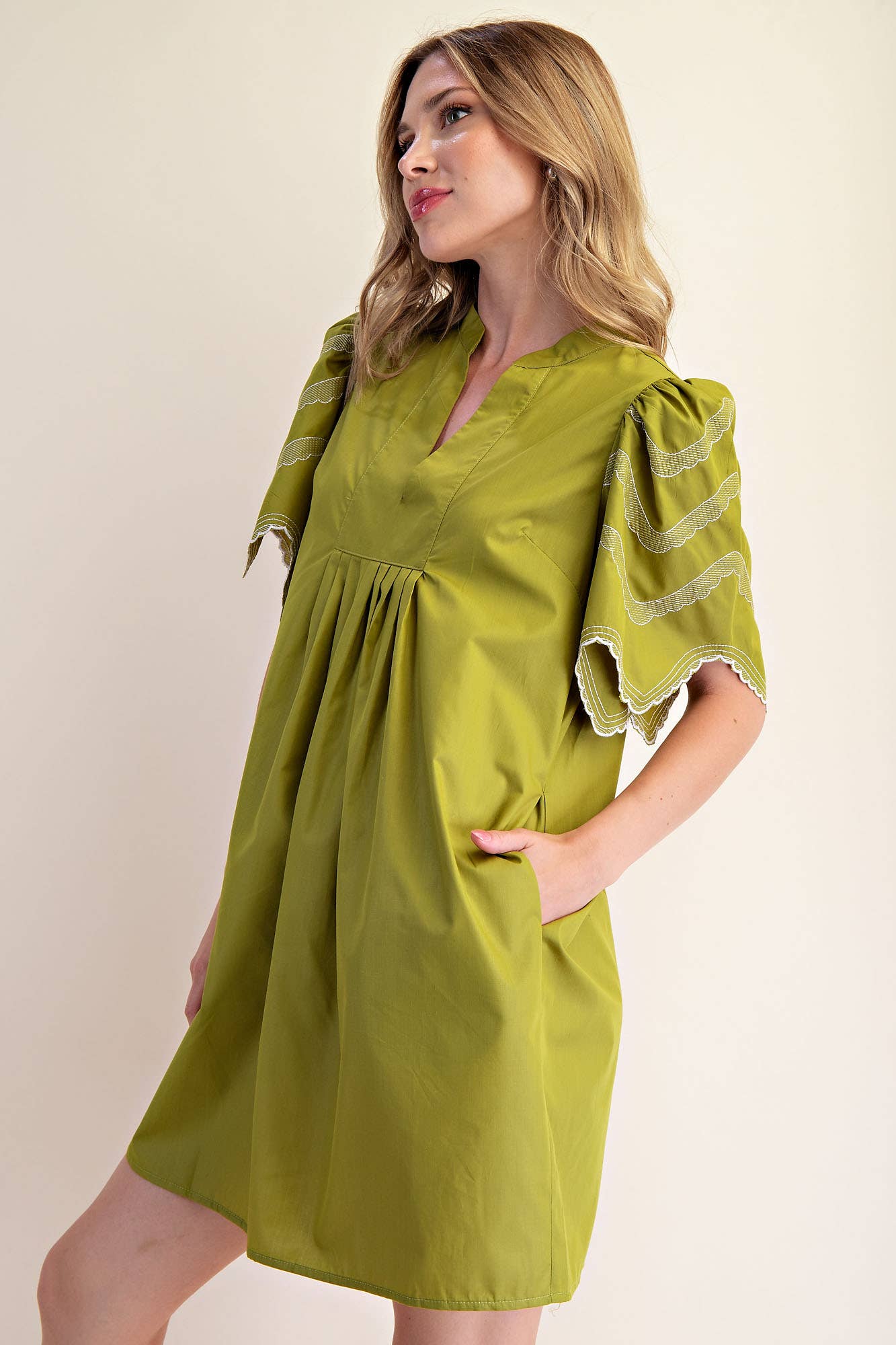 Balloon Sleeve Mini Dress: Chartreuse