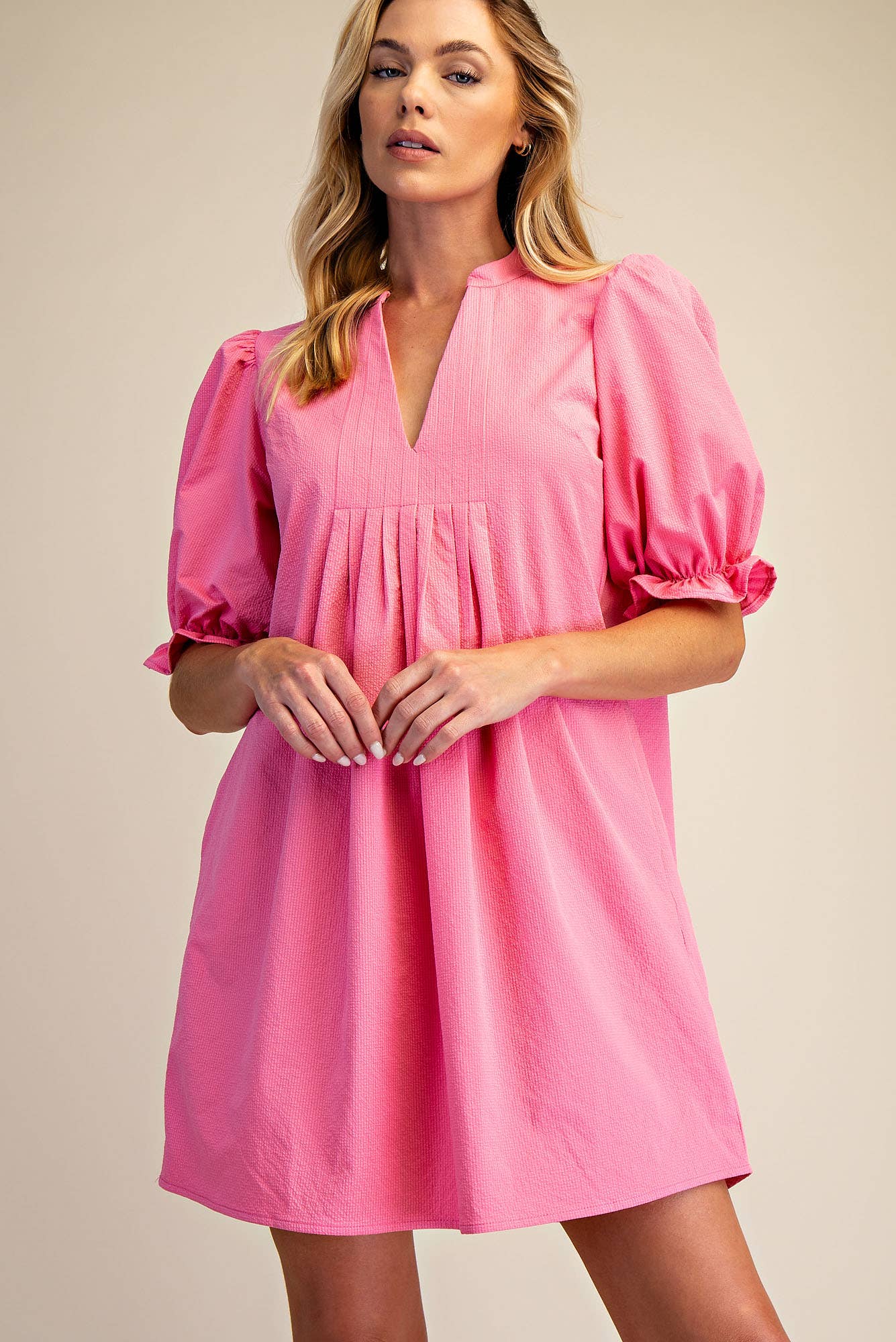 Puff Sleeve Mini Dress: Ivory / M