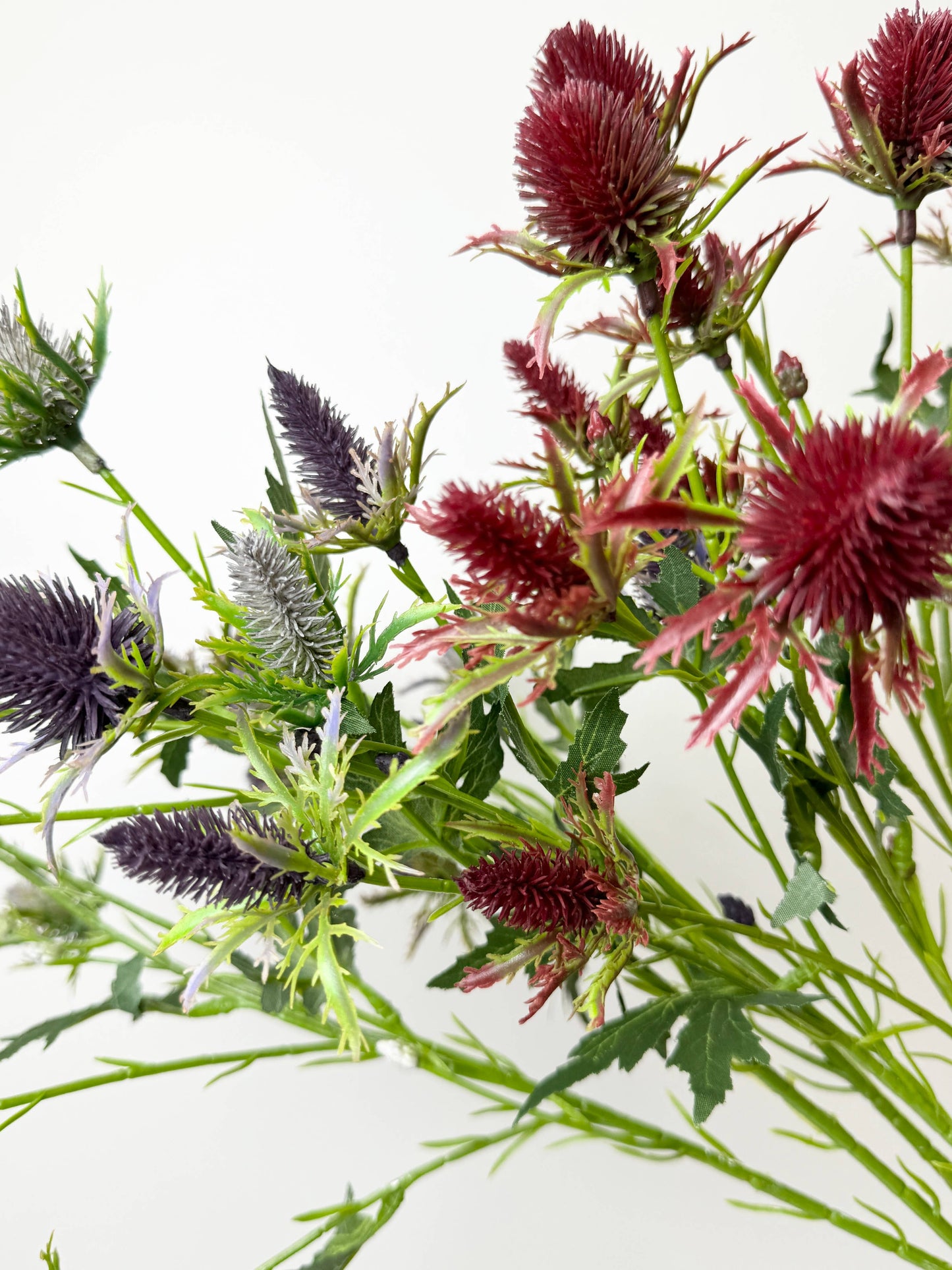 26" Artificial Thistle Eryngium Sea Holly-10Flowers : Wine Burgundy
