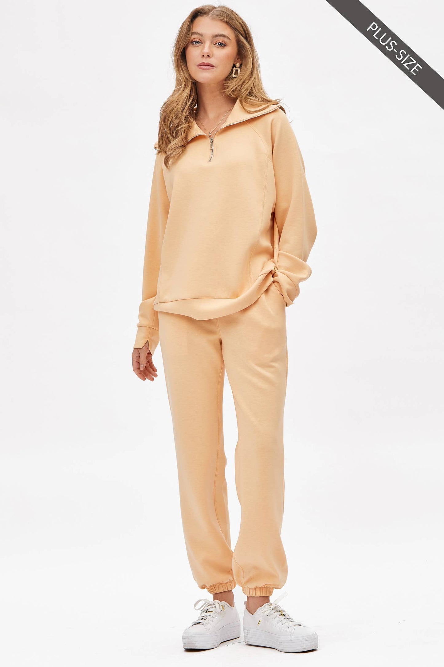 PLUS SIZE Quarter Zip Pullover + Jogger Modal Travel Set: Capri Blue / 2X
