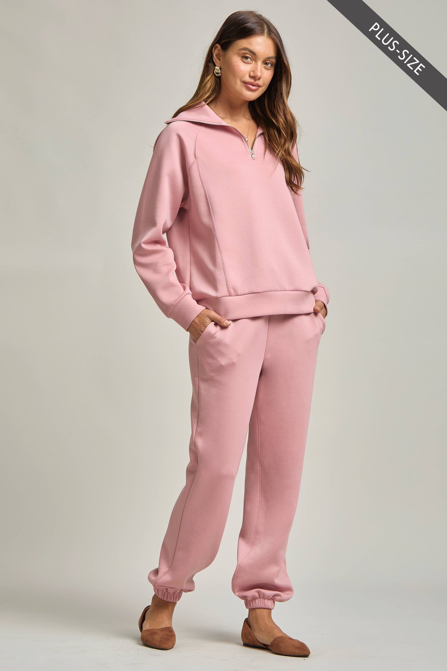 PLUS SIZE Quarter Zip Pullover + Jogger Modal Travel Set: Spring Mint / 2X
