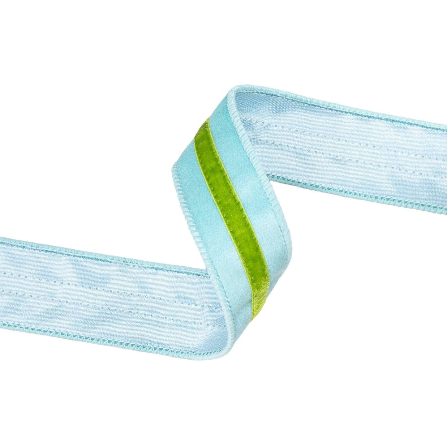1 1/2" Wired Velvet Ribbon w/ Trim | Blue w/ Green Trim | 10 Yard Roll