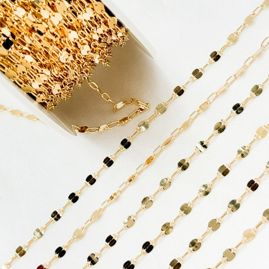 V224GF. 14k Gold Filled Marina and Cable Link Chain: 1 Ft. / 3.1mm-4mm / Marina