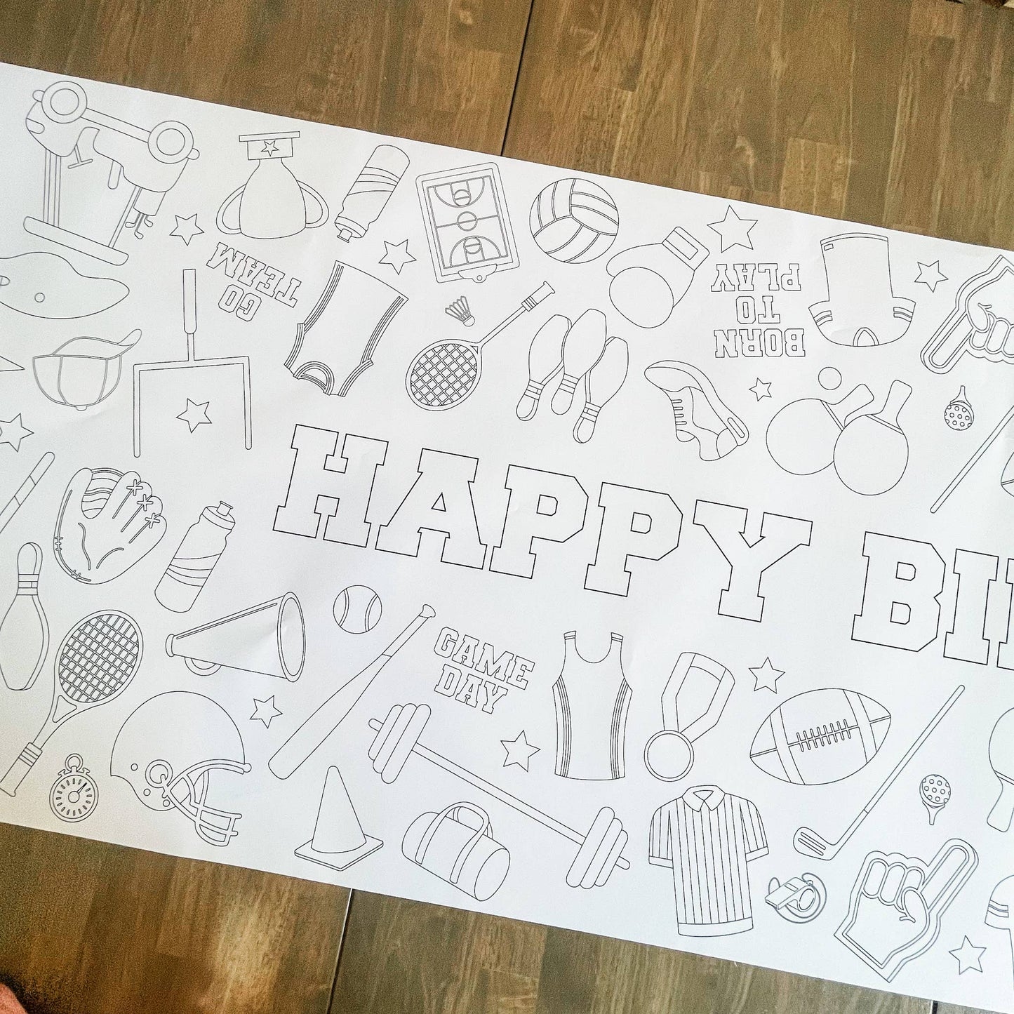 Sports Coloring Table Runner| Happy Birthday: No Personalization ( no wording)