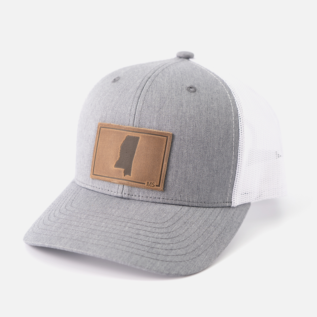 Mississippi Silhouette Hat | Leather Patch Trucker Hat: Charcoal