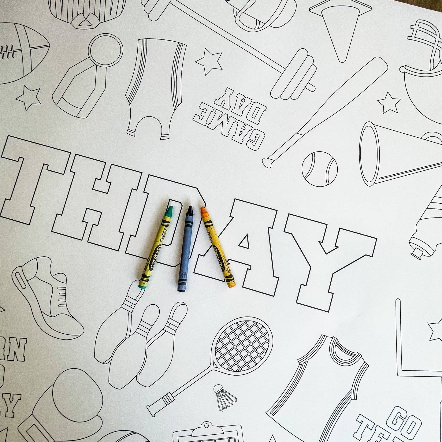 Sports Coloring Table Runner| Happy Birthday: No Personalization ( no wording)