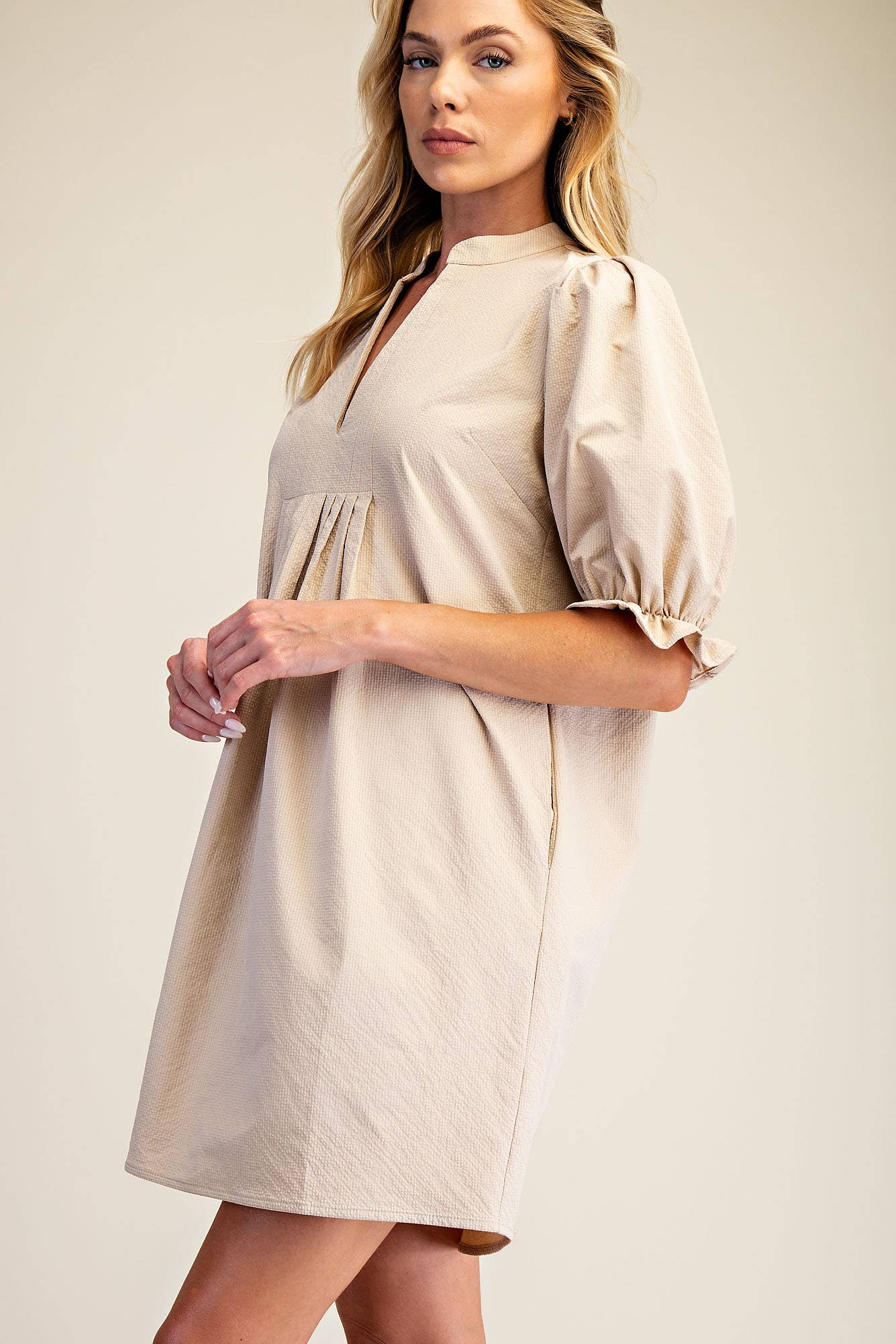 Puff Sleeve Mini Dress: Ivory / M
