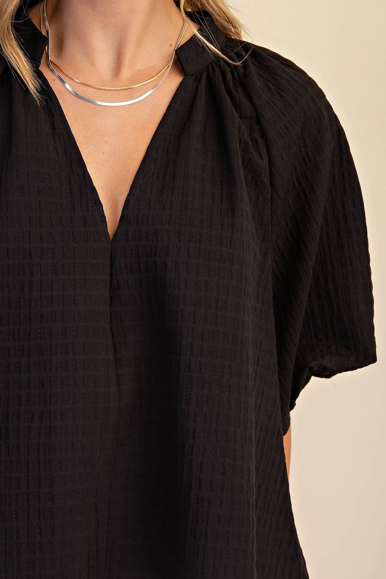 Puff-Sleeve Top: Black / M