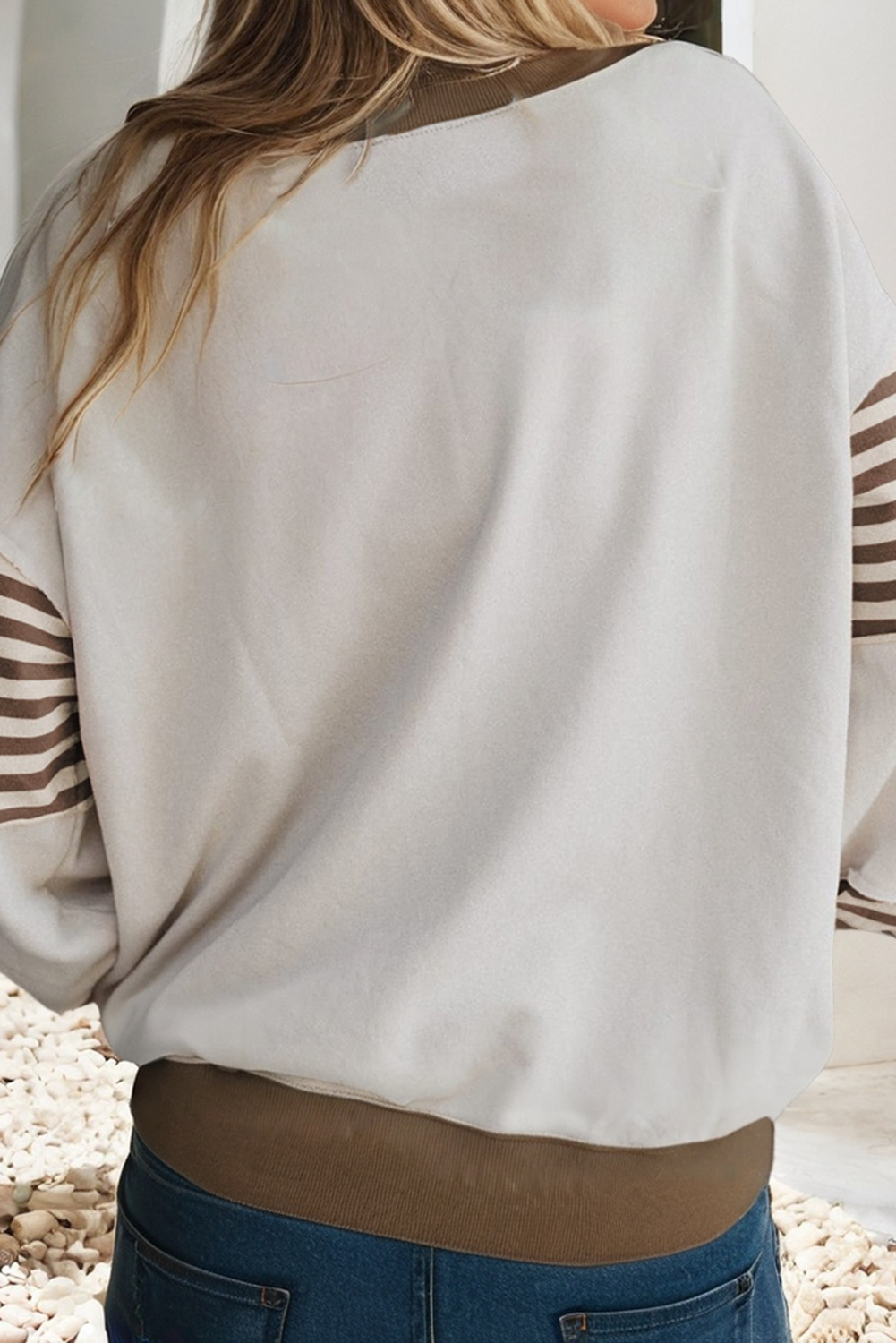 LDC Striped Colorblock Patchwork Drop Shoulder Sweatshirt: Delicacy / S
