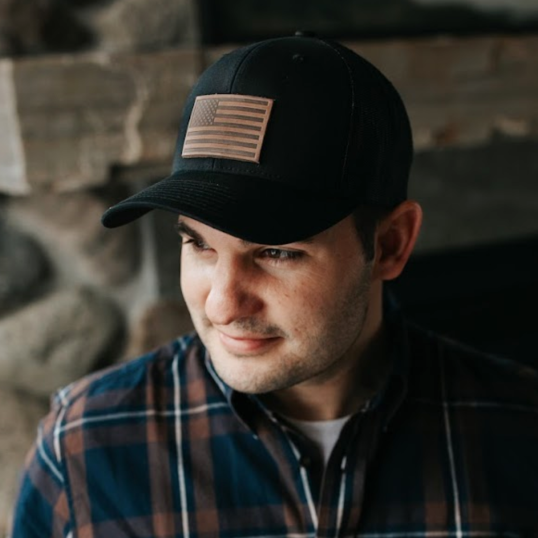 American Flag Hat | Leather Patch Trucker Hat: Navy