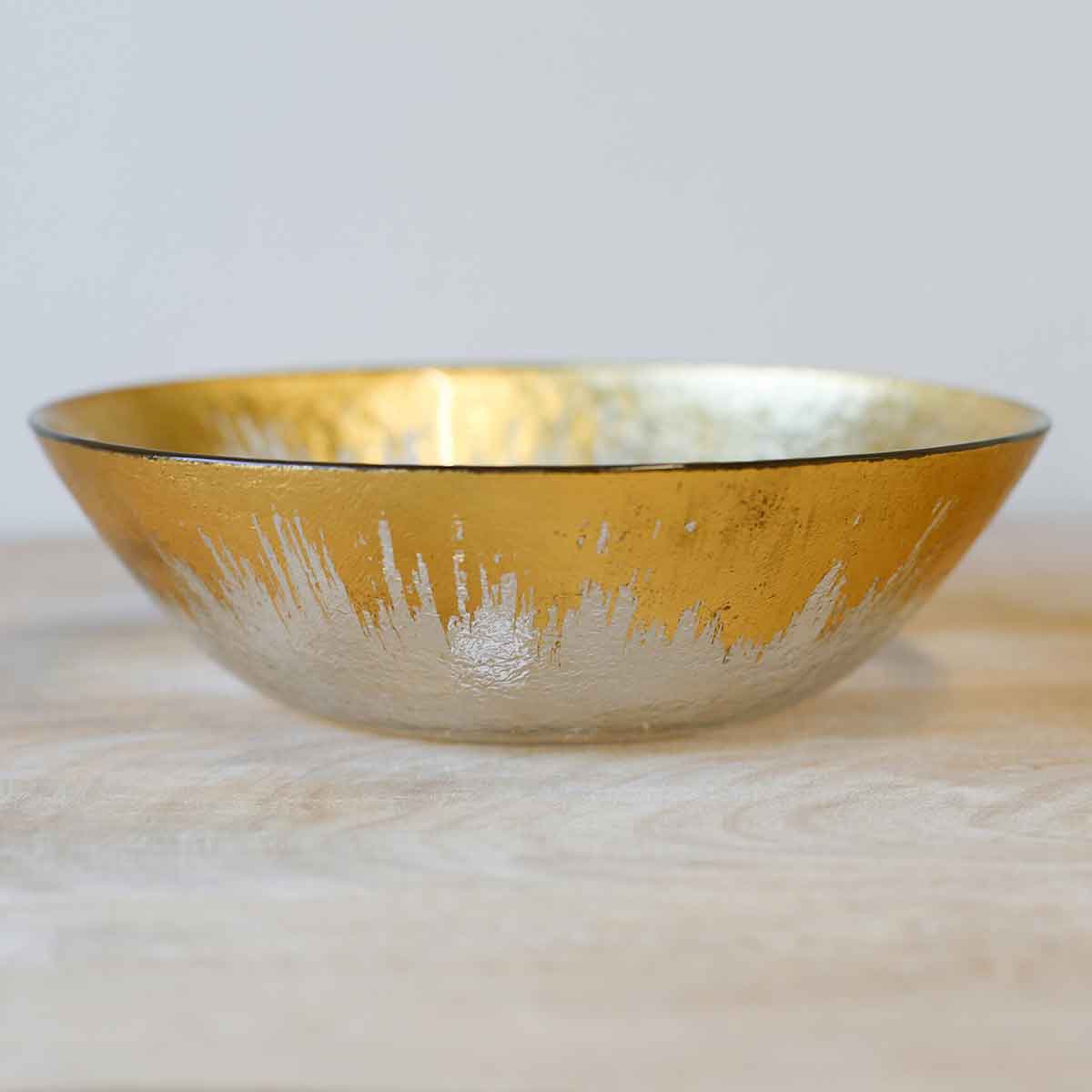 Naples Glass Serving Bowl   Clear/Gold   9.5x2.75x9.5