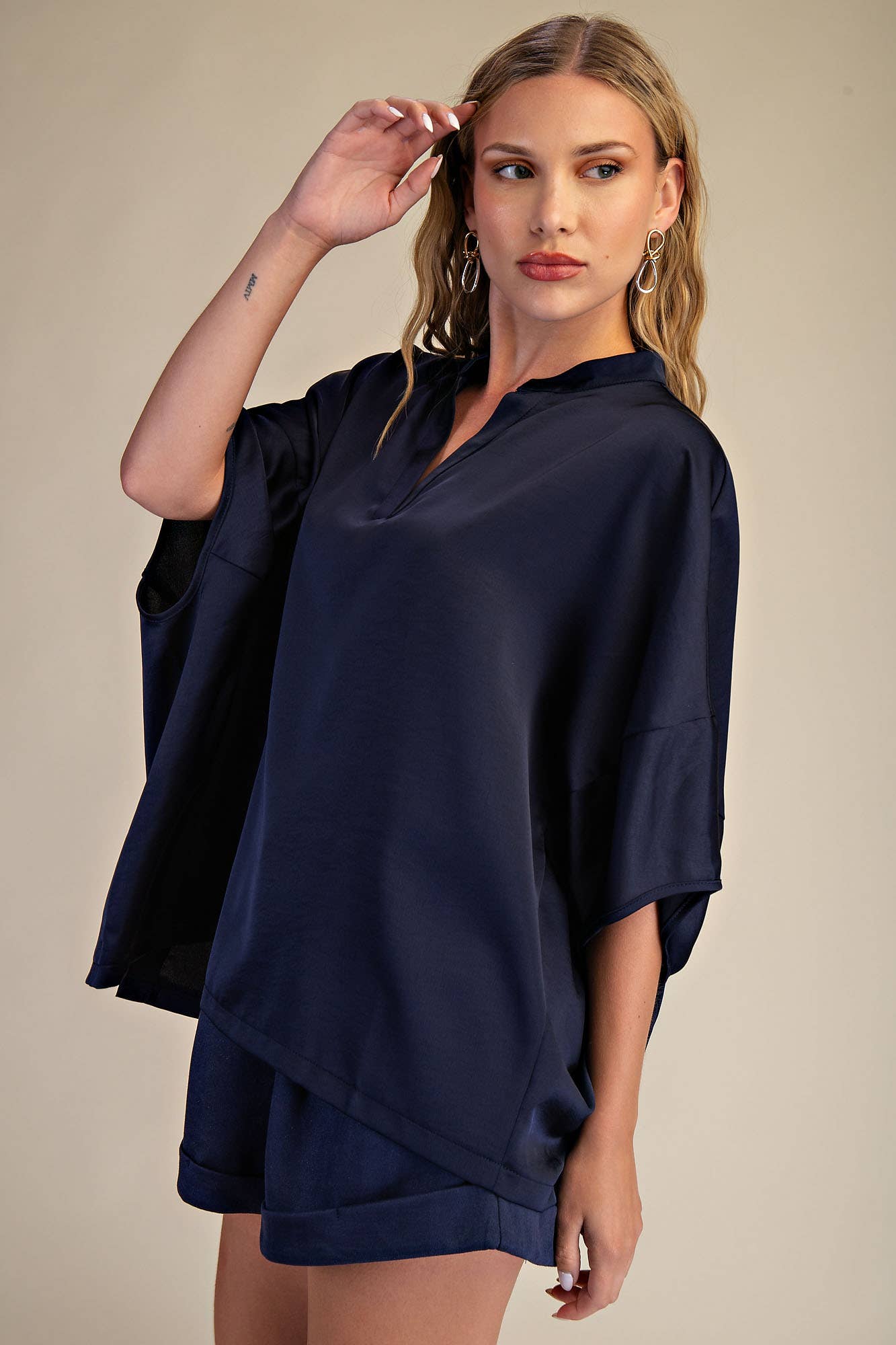 Dropped Shoulder Top: Navy / S