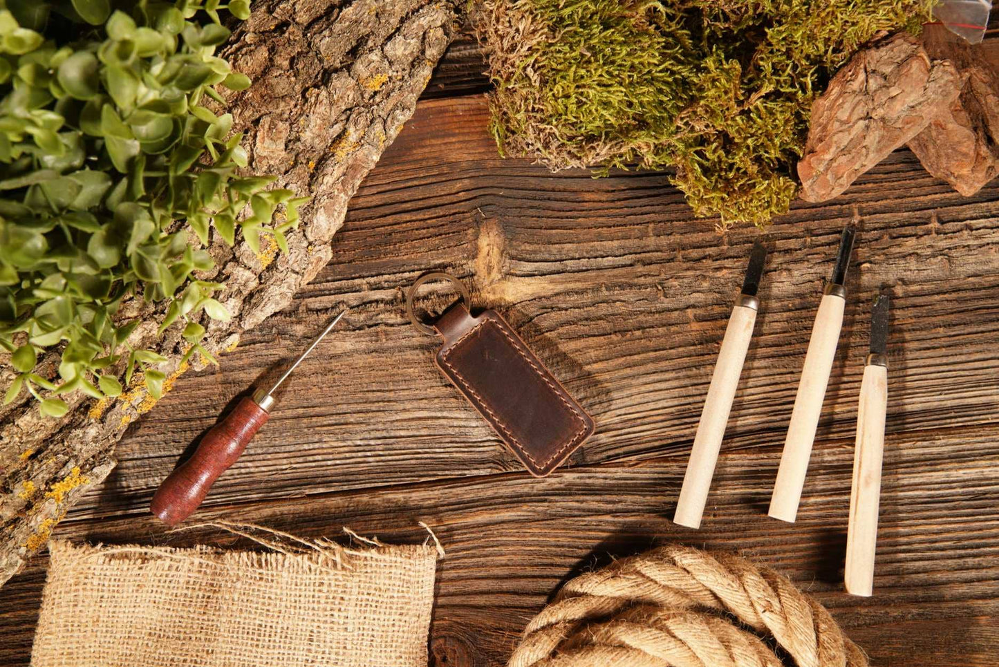 Leather Keychain, Geniune Leather Keychain: Burgundy