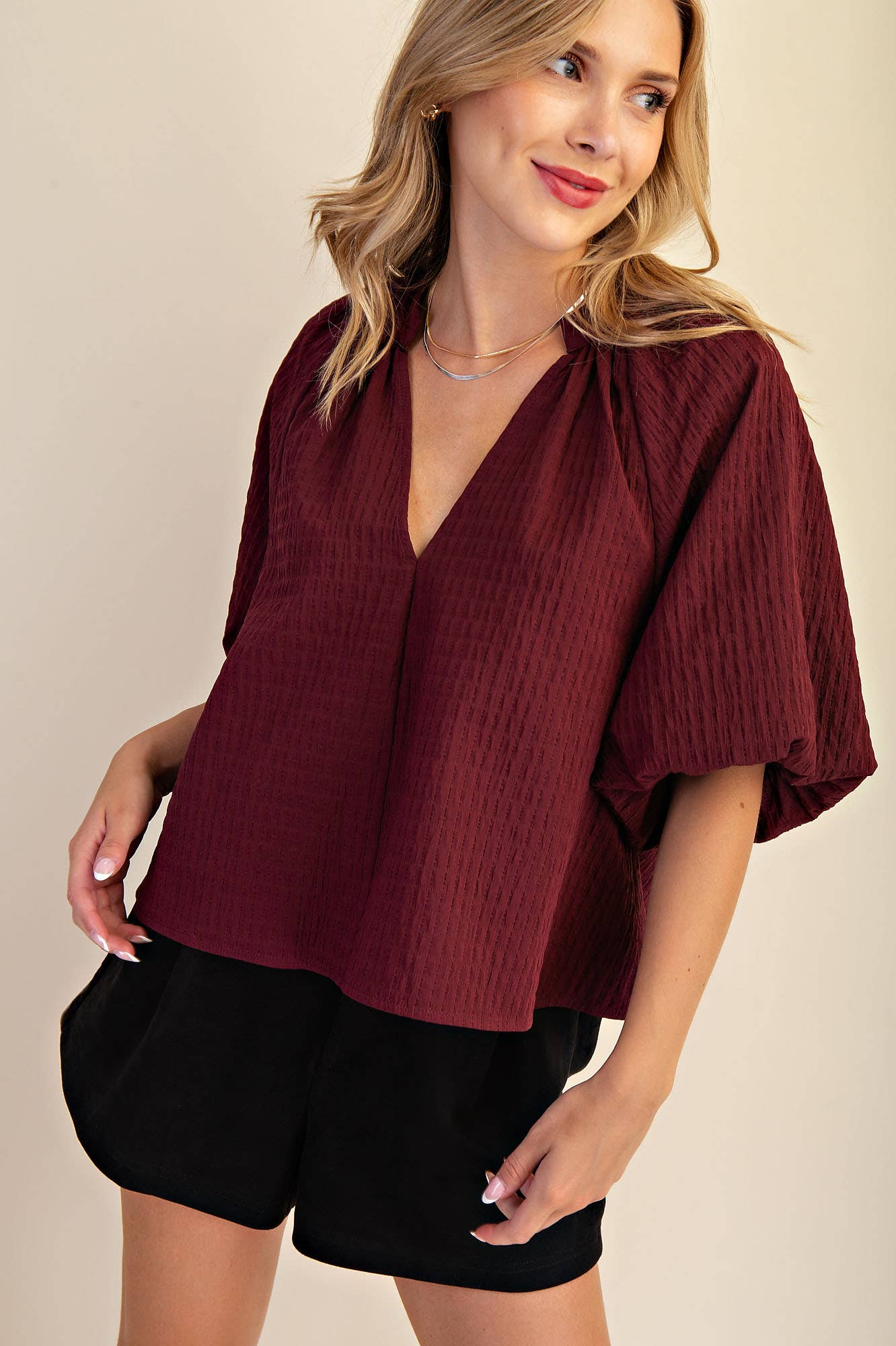 Puff-Sleeve Top: Black / M