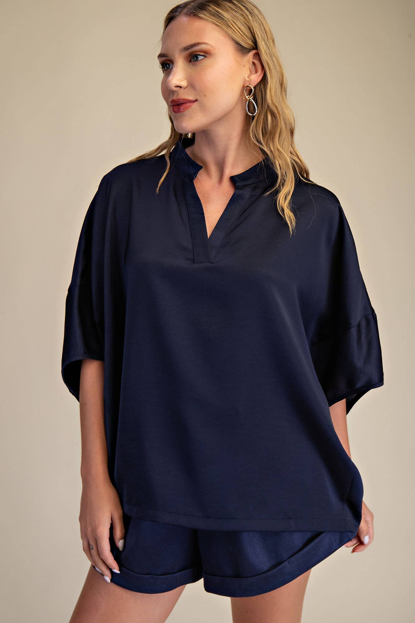 Dropped Shoulder Top: Navy / S
