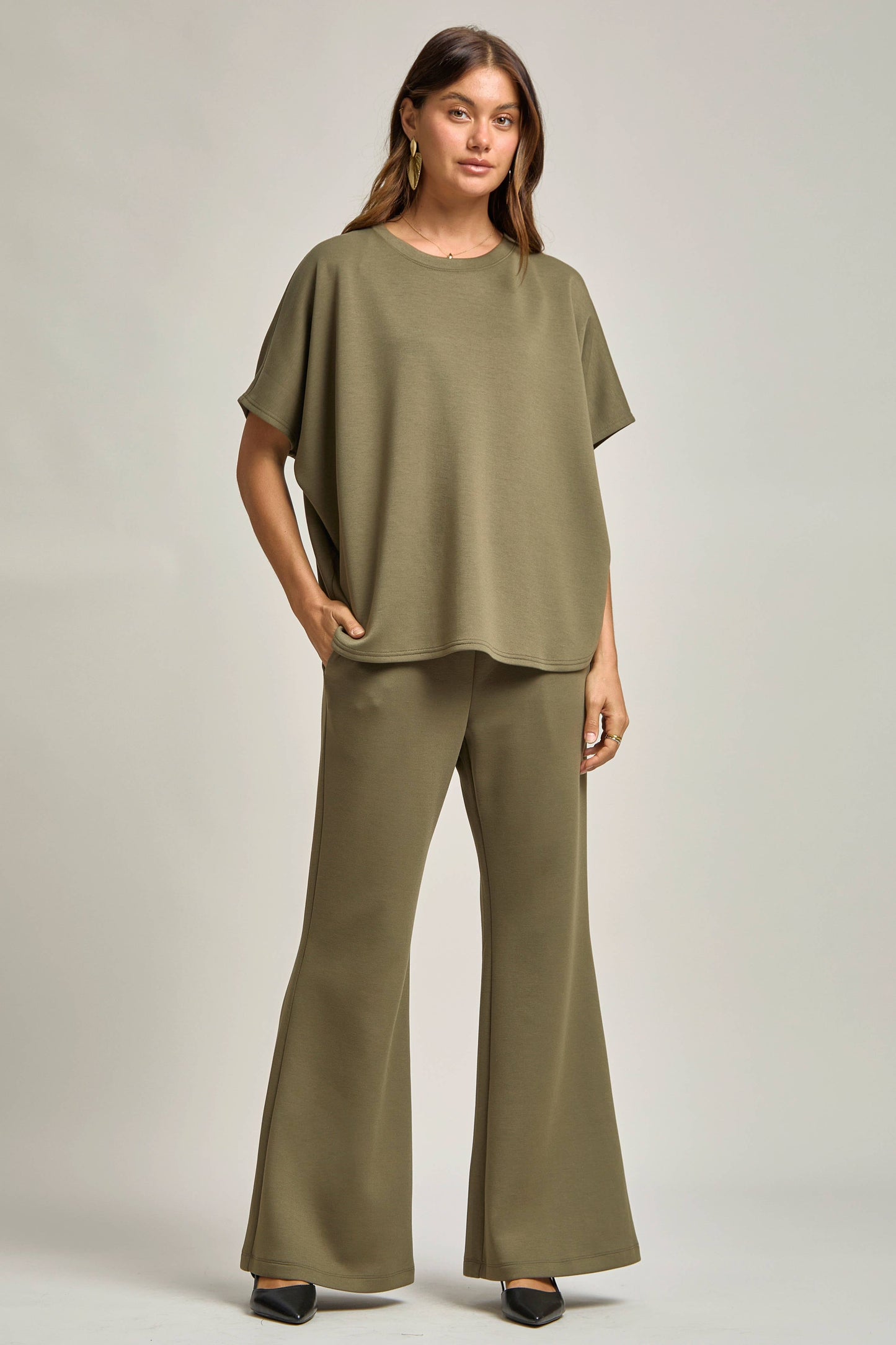 Poncho Top + Bell Bottom Modal Set: Navy / L