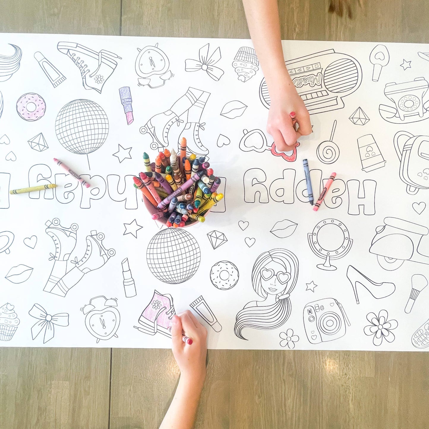 Pink Doll Coloring Table Runner| Happy Birthday: No personalization (no wording)