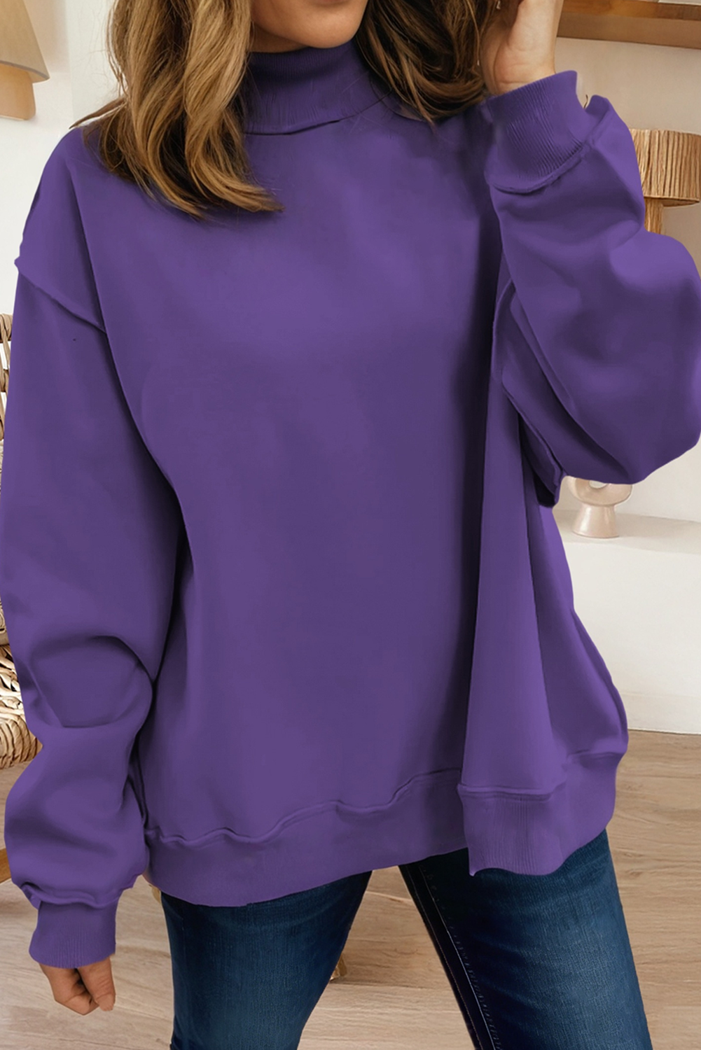 Game Day Oversize Reversible Mock Neck Sweatshirt (S-XL): Light Grey / Missy / XL