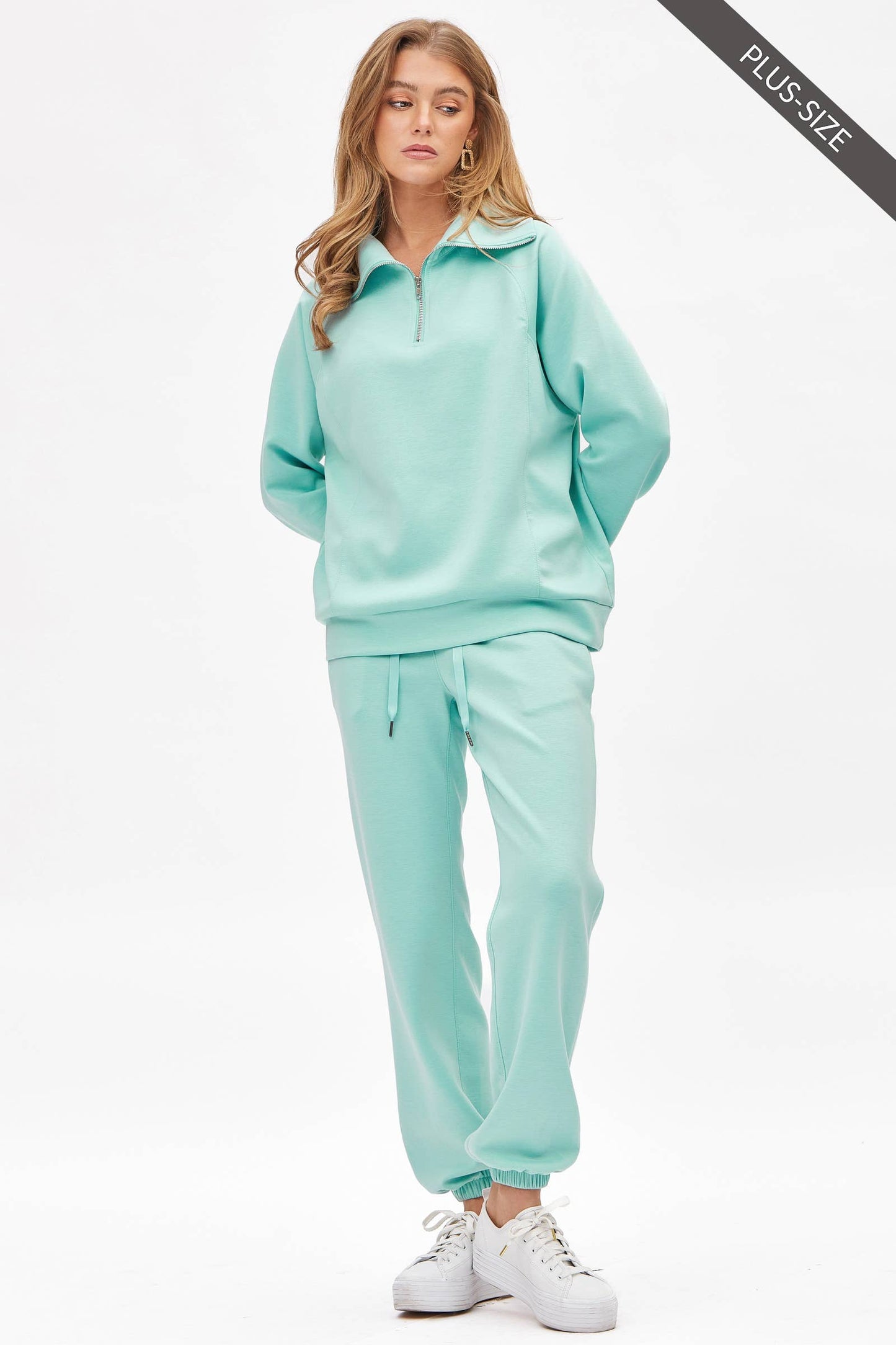 PLUS SIZE Quarter Zip Pullover + Jogger Modal Travel Set: Spring Mint / 2X