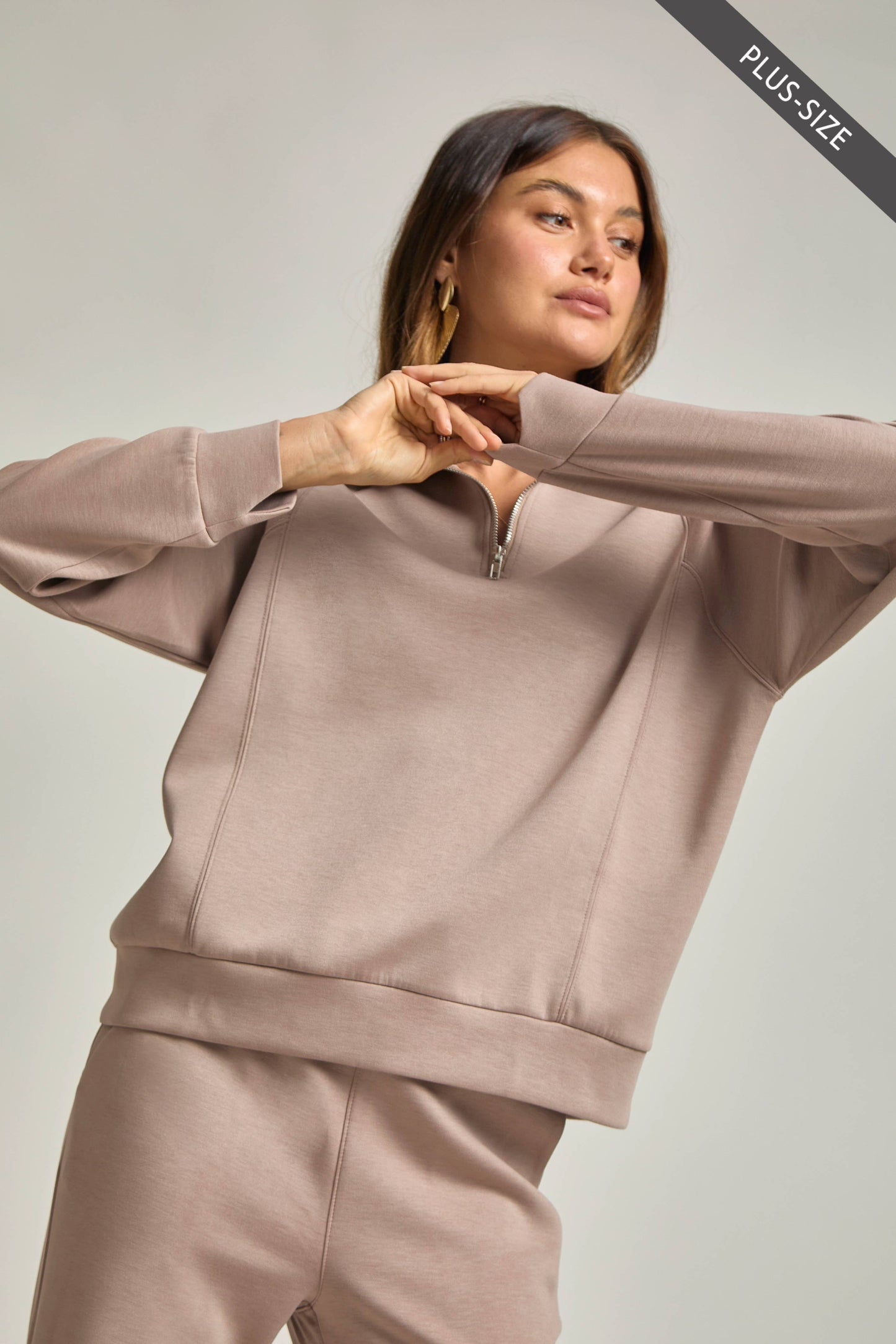 PLUS SIZE Quarter Zip Pullover + Jogger Modal Travel Set: Blush Pink / 3X