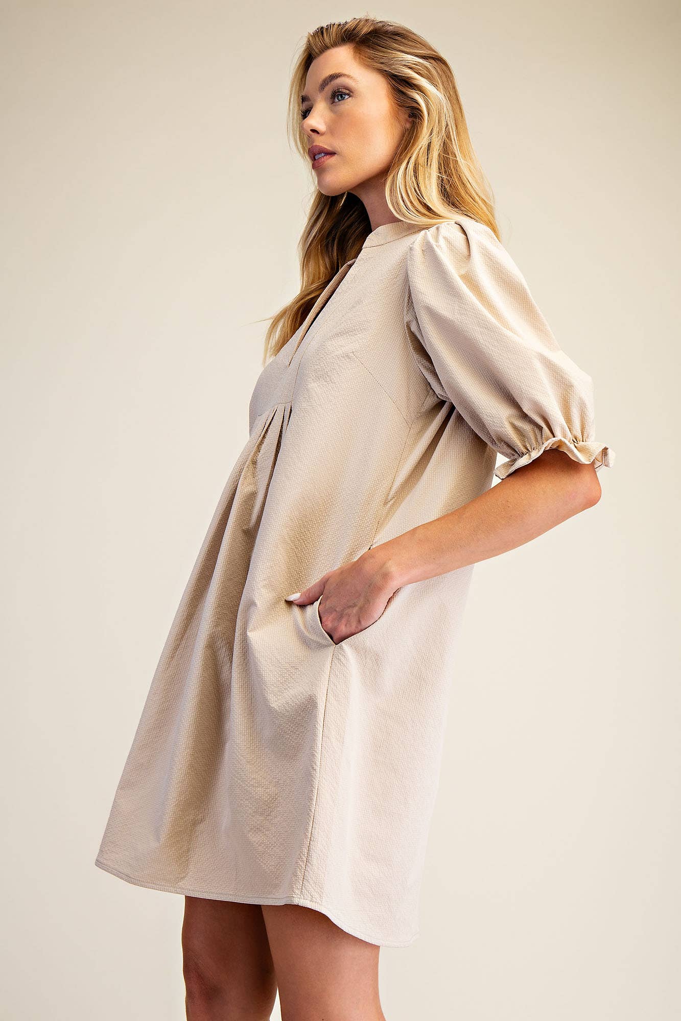 Puff Sleeve Mini Dress: Ivory / S