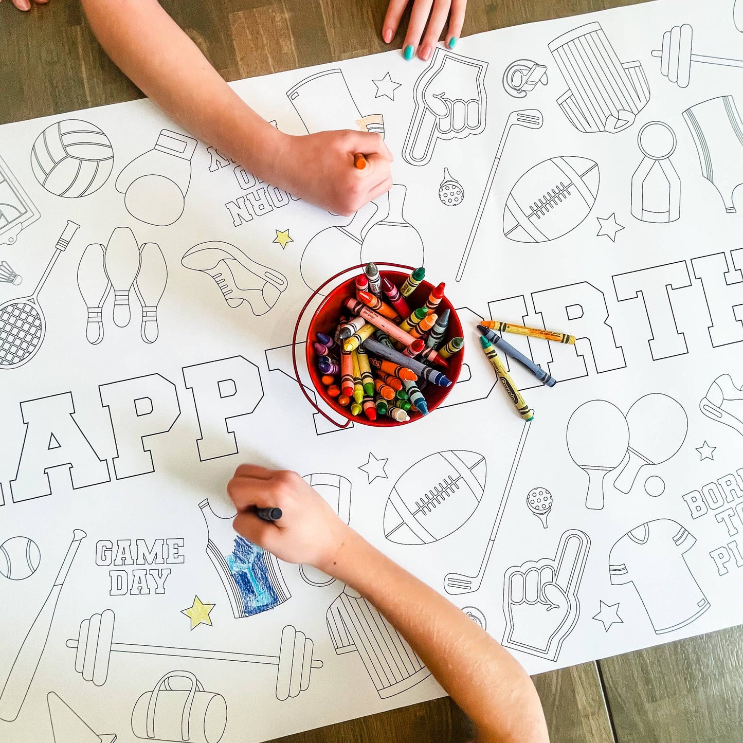 Sports Coloring Table Runner| Happy Birthday: No Personalization ( no wording)