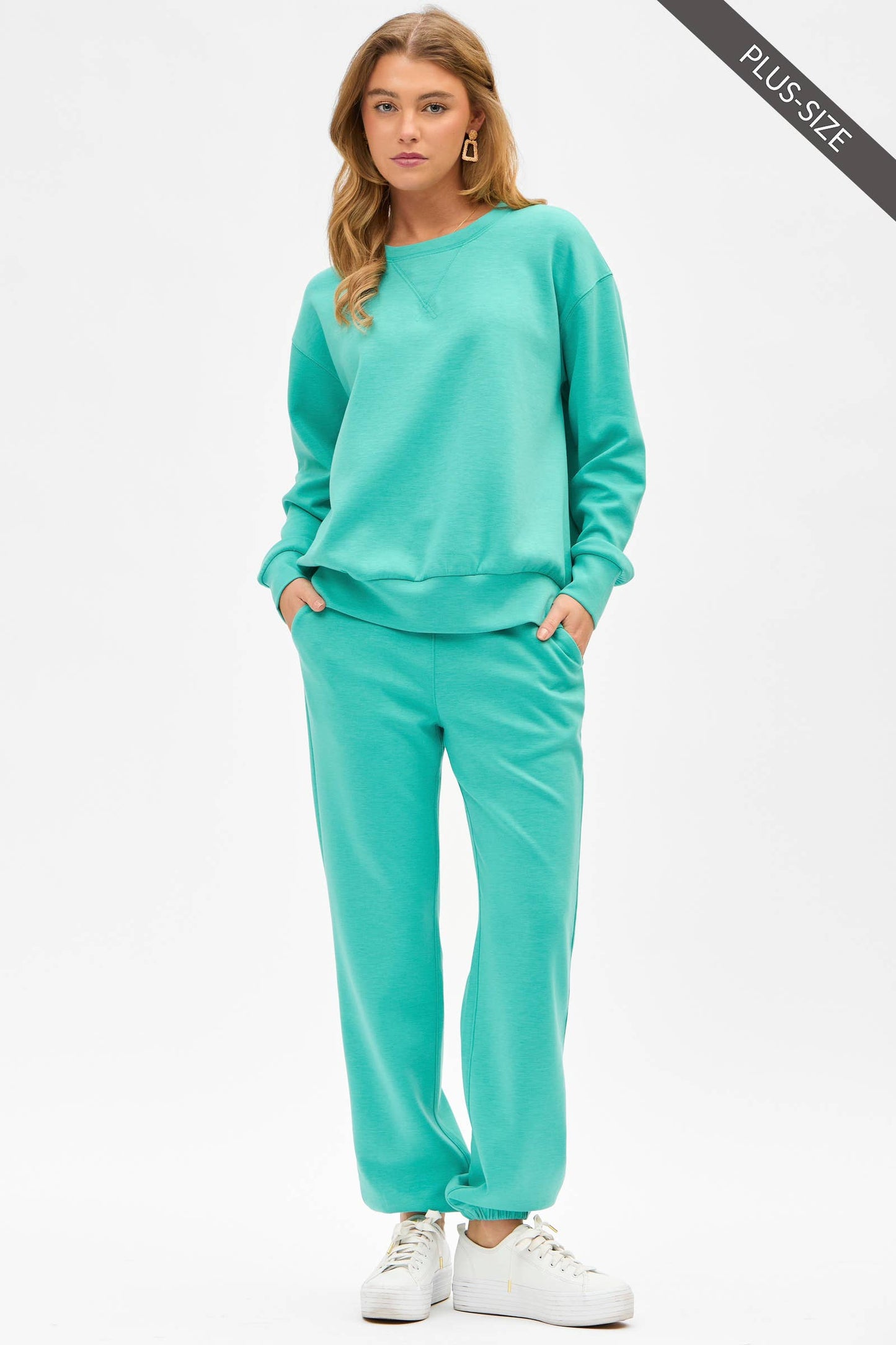 PLUS SIZE Crew Neck Pullover + Jogger Set TRVSET-MALIBUP: LILAC / 2X