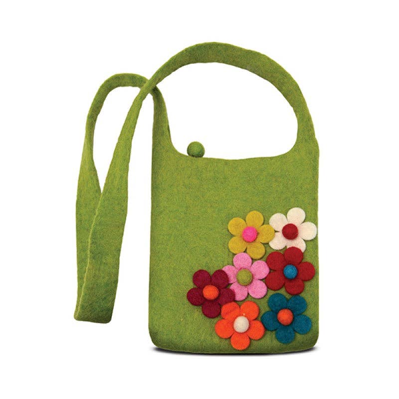 Side Flower Cross Body Kids Bag: Green