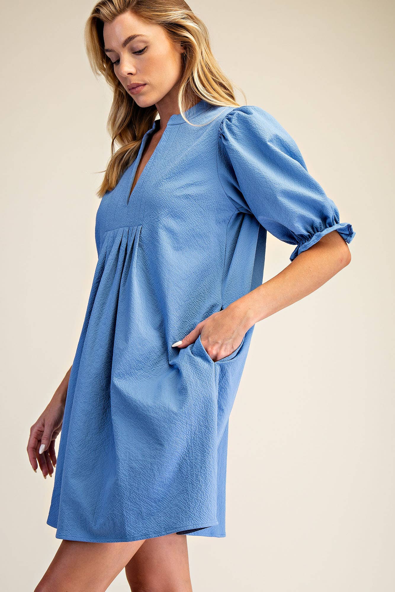 Puff Sleeve Mini Dress: Ivory / S