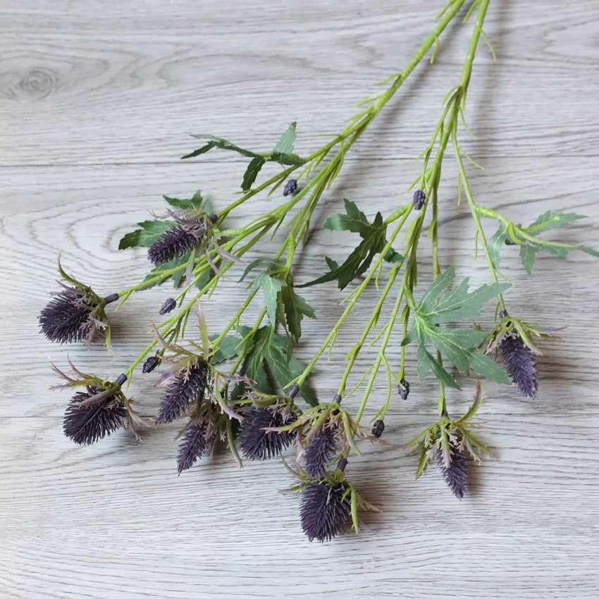 26" Artificial Thistle Eryngium Sea Holly-10Flowers : Wine Burgundy