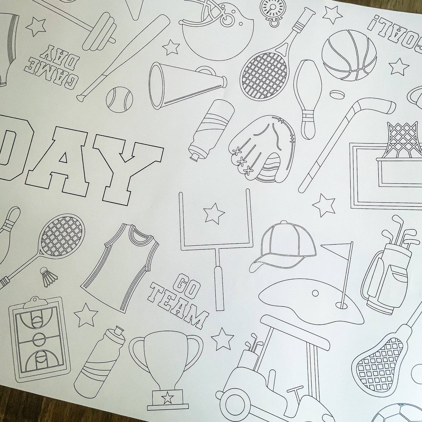Sports Coloring Table Runner| Happy Birthday: No Personalization ( no wording)
