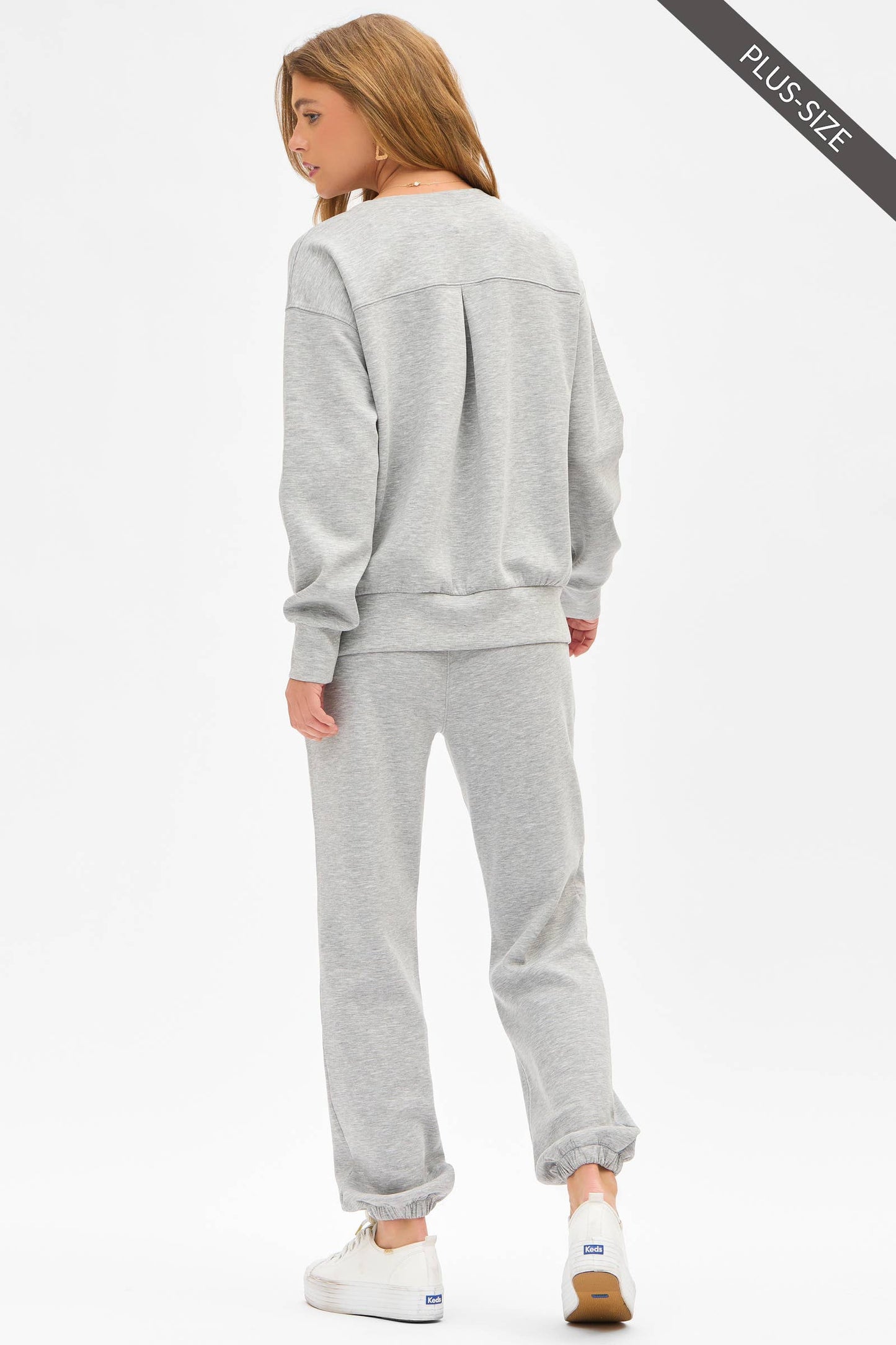 PLUS SIZE Crew Neck Pullover + Jogger Set TRVSET-MALIBUP: LILAC / 2X