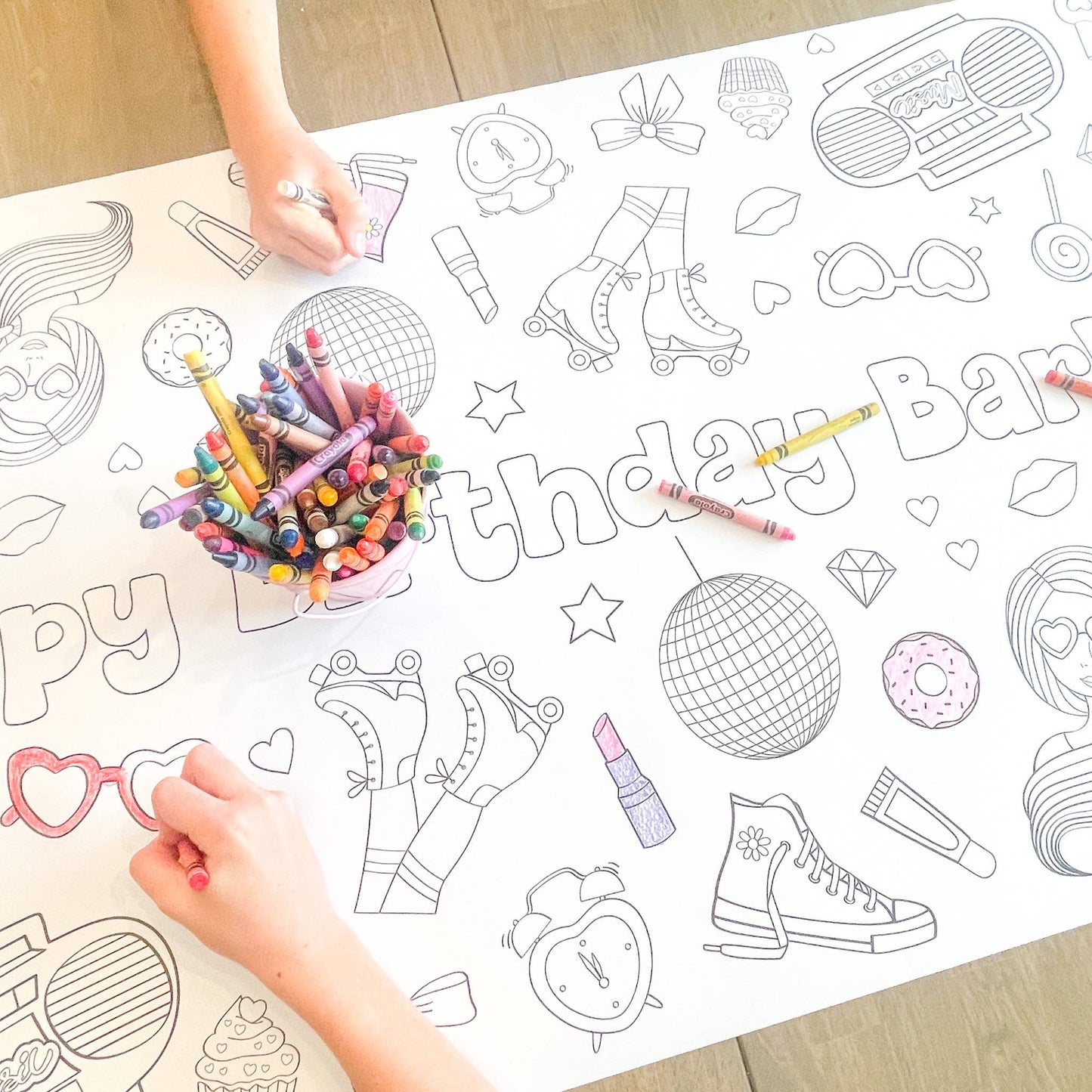 Pink Doll Coloring Table Runner| Happy Birthday: No personalization (no wording)