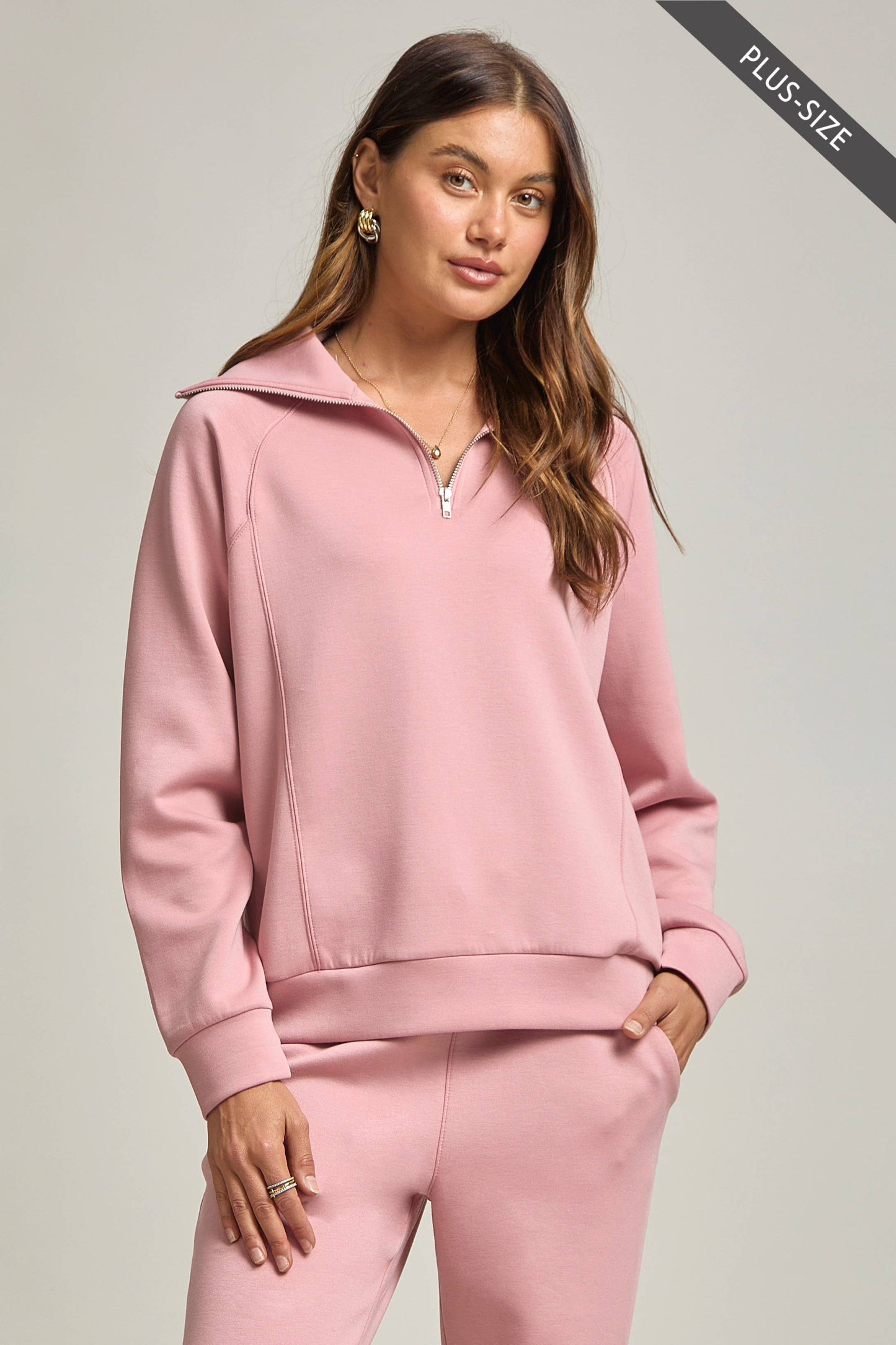 PLUS SIZE Quarter Zip Pullover + Jogger Modal Travel Set: Capri Blue / 3X
