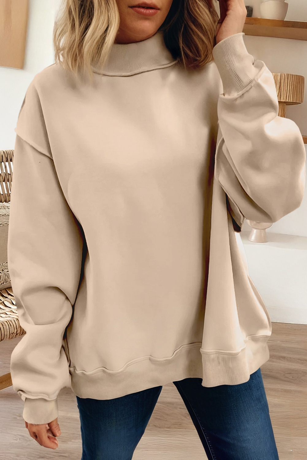 Game Day Oversize Reversible Mock Neck Sweatshirt (S-XL): Light Grey / Missy / M