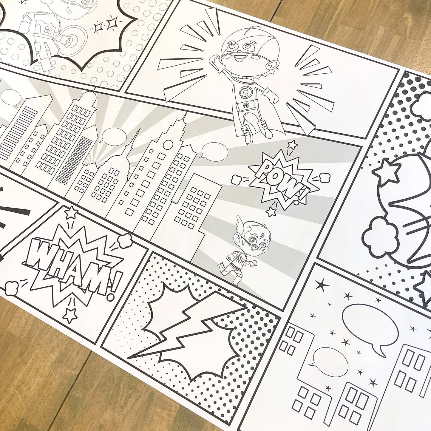 Superhero Party Coloring Table Runner| Happy Birthday: Pow Wow Wham Etc