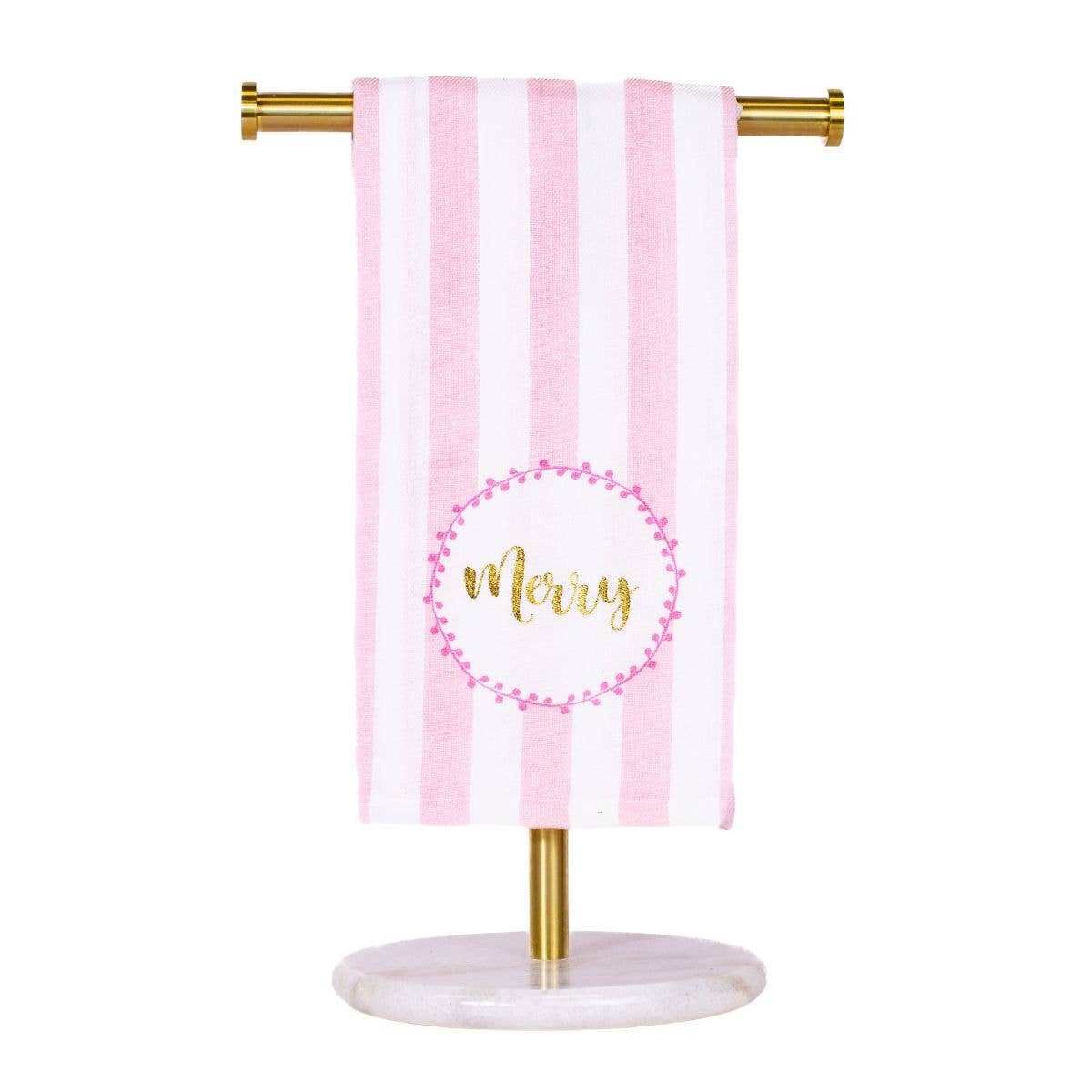 Merry Script Hand Towel  White/Pink/Gold    20x28