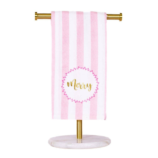 Merry Script Hand Towel  White/Pink/Gold    20x28
