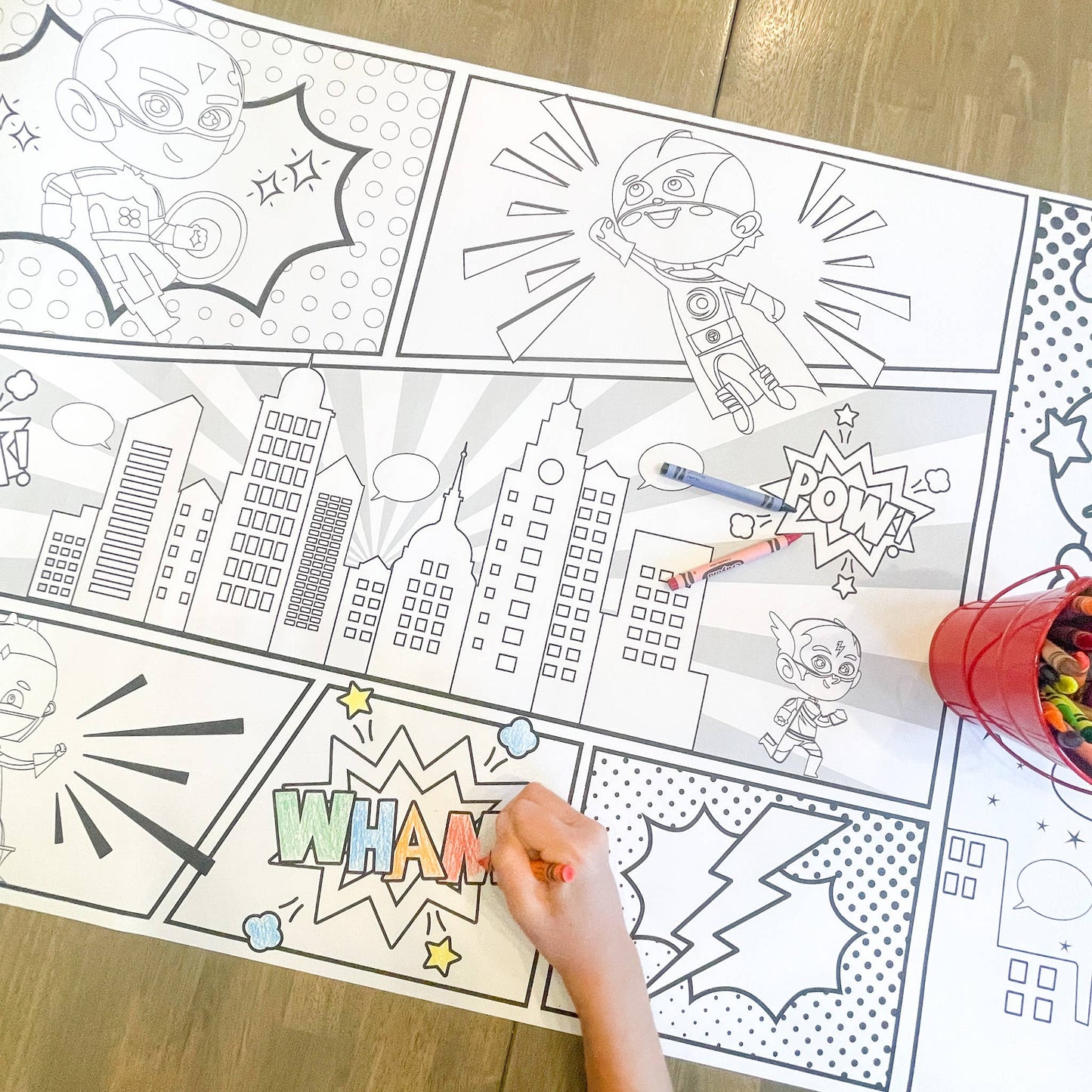 Superhero Party Coloring Table Runner| Happy Birthday: Pow Wow Wham Etc