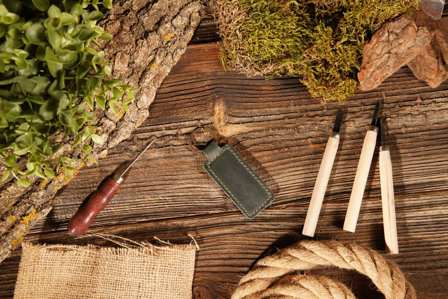 Leather Keychain, Geniune Leather Keychain: Black