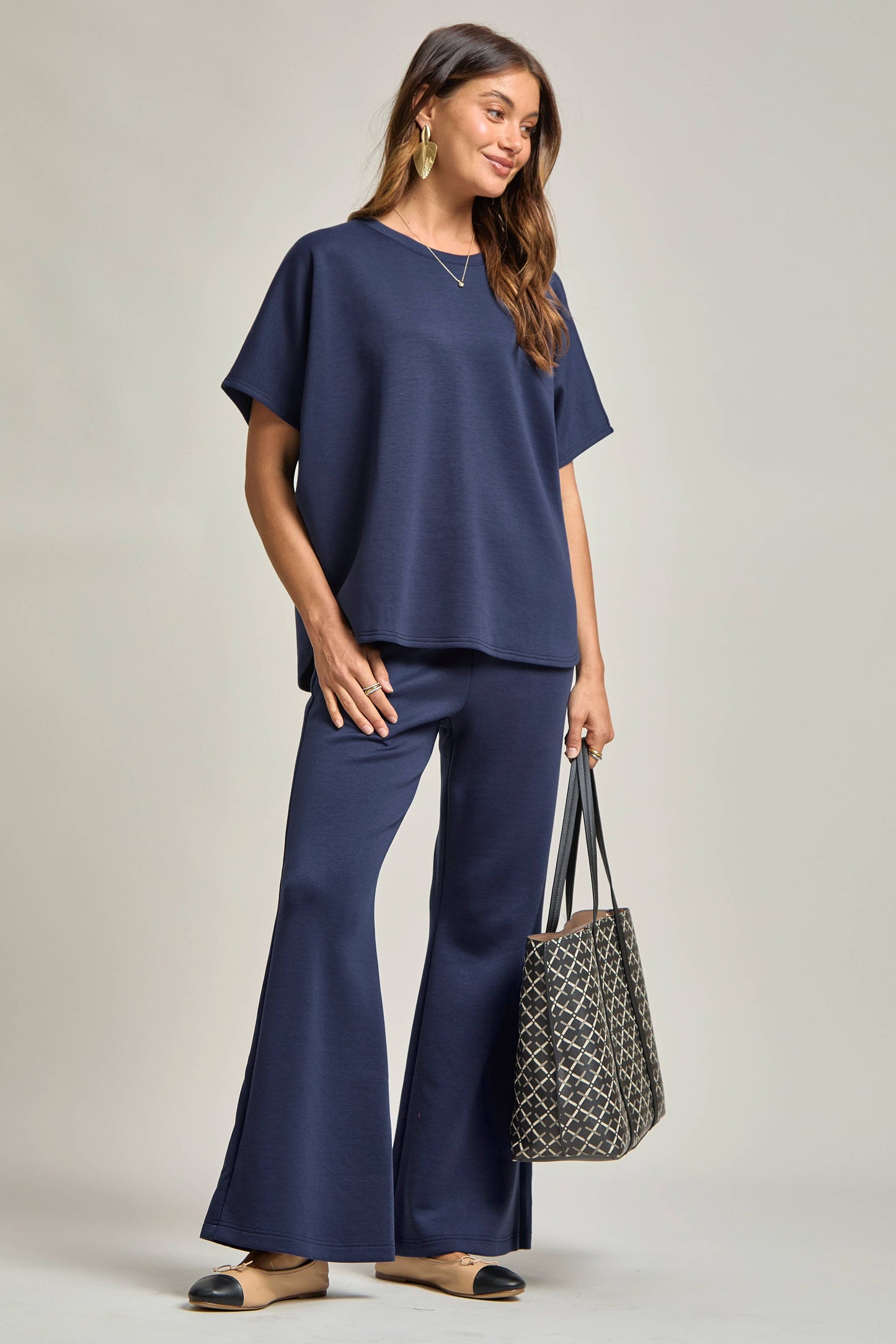 Poncho Top + Bell Bottom Modal Set: Navy / L