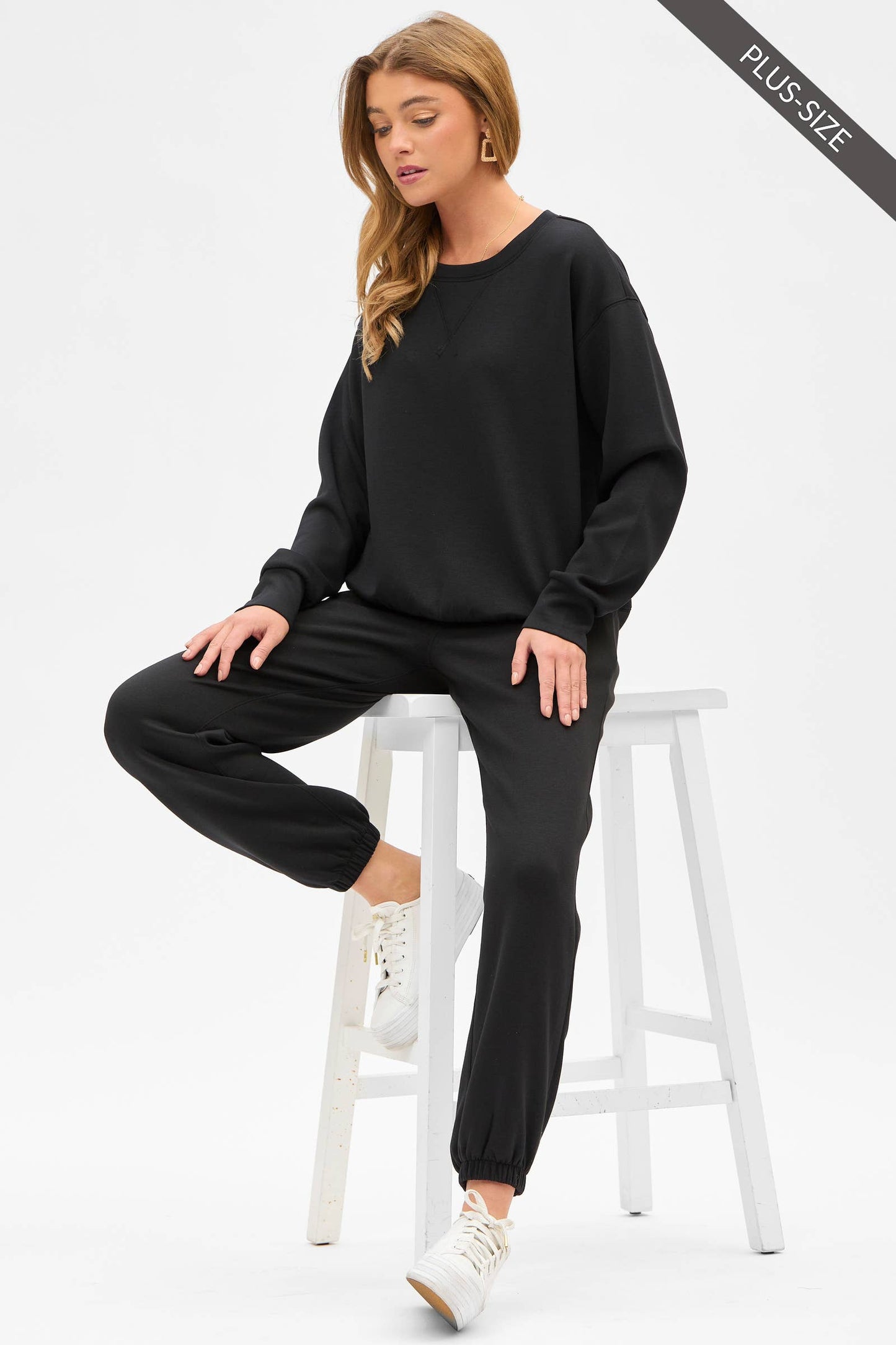 PLUS SIZE Crew Neck Pullover + Jogger Set TRVSET-MALIBUP: LILAC / 3X