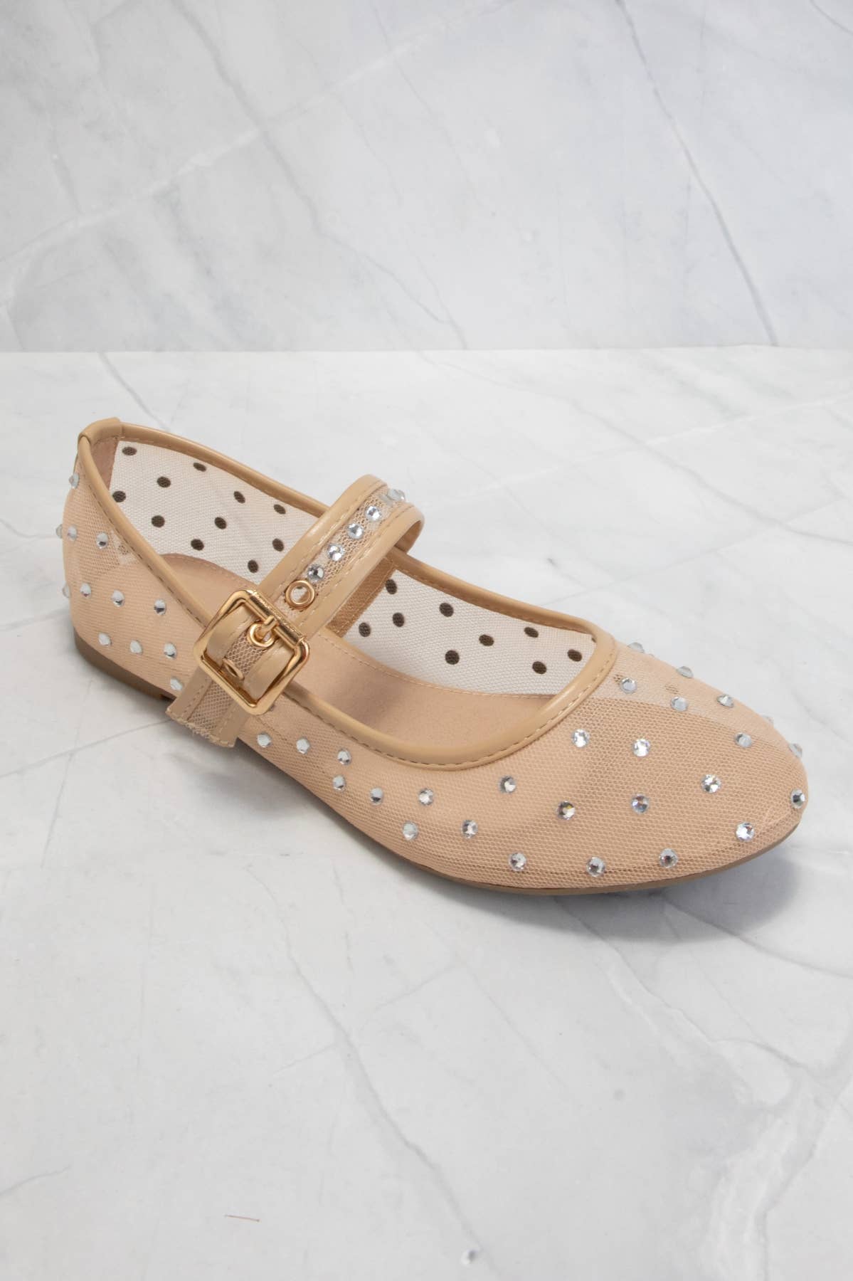 SF9868 RHINESTONE EMBELLISHED MESH MARY JANE FLATS: BEIGE / 9