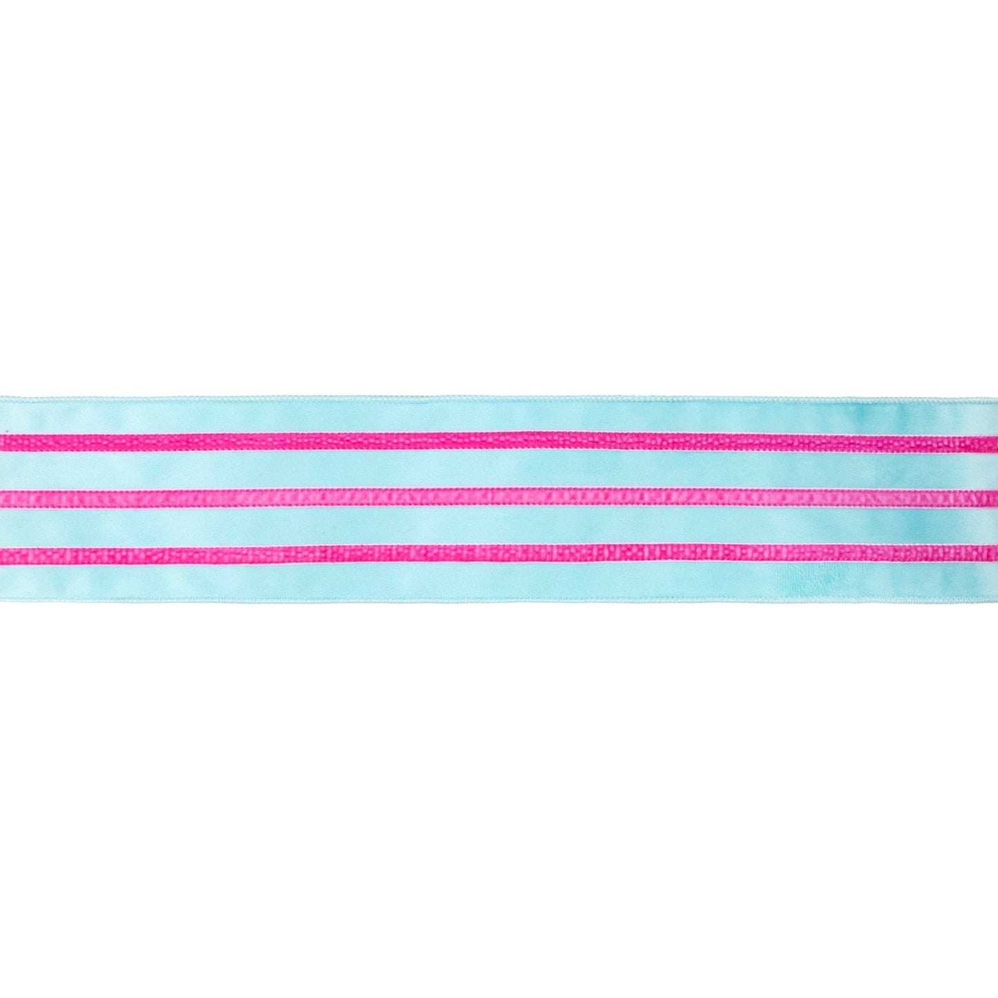 4" Wired Velvet Ribbon w/ Trim | Blue w/ Pink Trim | 10 Yard Roll