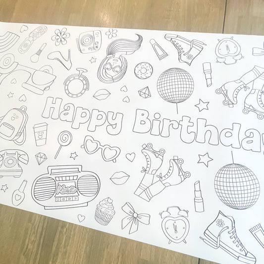 Pink Doll Coloring Table Runner| Happy Birthday: No personalization (no wording)