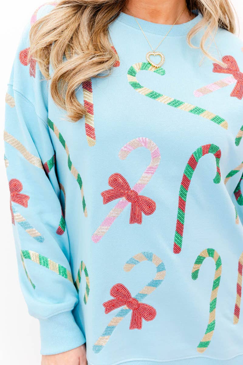 Merry Mint Sparkle Sweatshirt: Baby Blue / 2X/3X